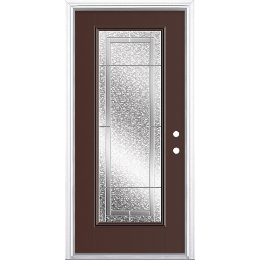 Masonite 3420155 Focus 36-in x 80-in x 4-9/16-in Fiberglass Full lite Left-hand inswing Bisque Painted Prehung Front Door with Brickmould Insulating core