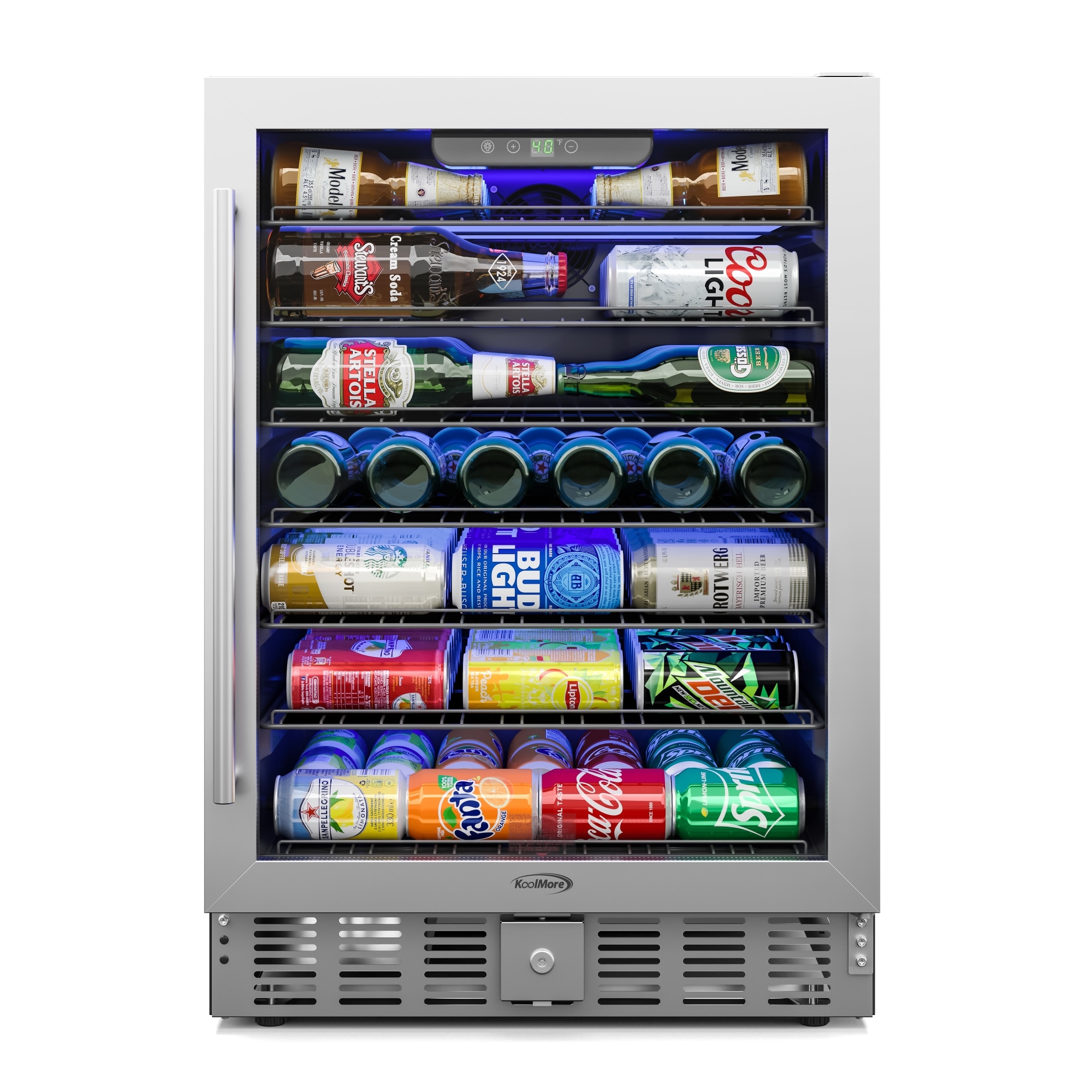 KoolMore LOW-KM-BIR5C-GD 23.4-Inches W 60 -Can Capacity Stainless Steel Built-in Indoor Beverage Refrigerator with Glass Door