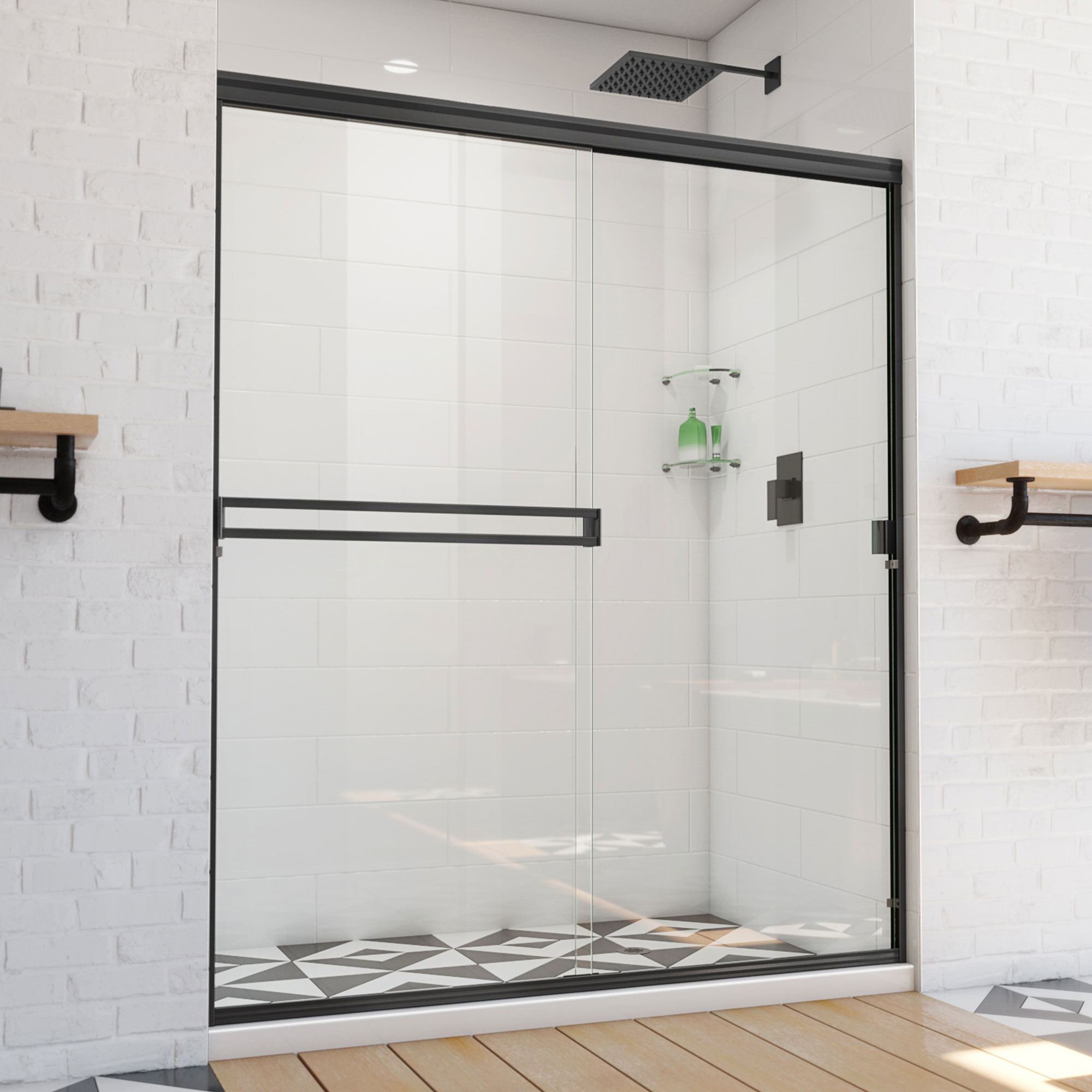 DreamLine Alliance Pro BG Matte Black 56-in to 60-in W x 70.375-in H Semi-frameless Bypass Sliding Shower Door