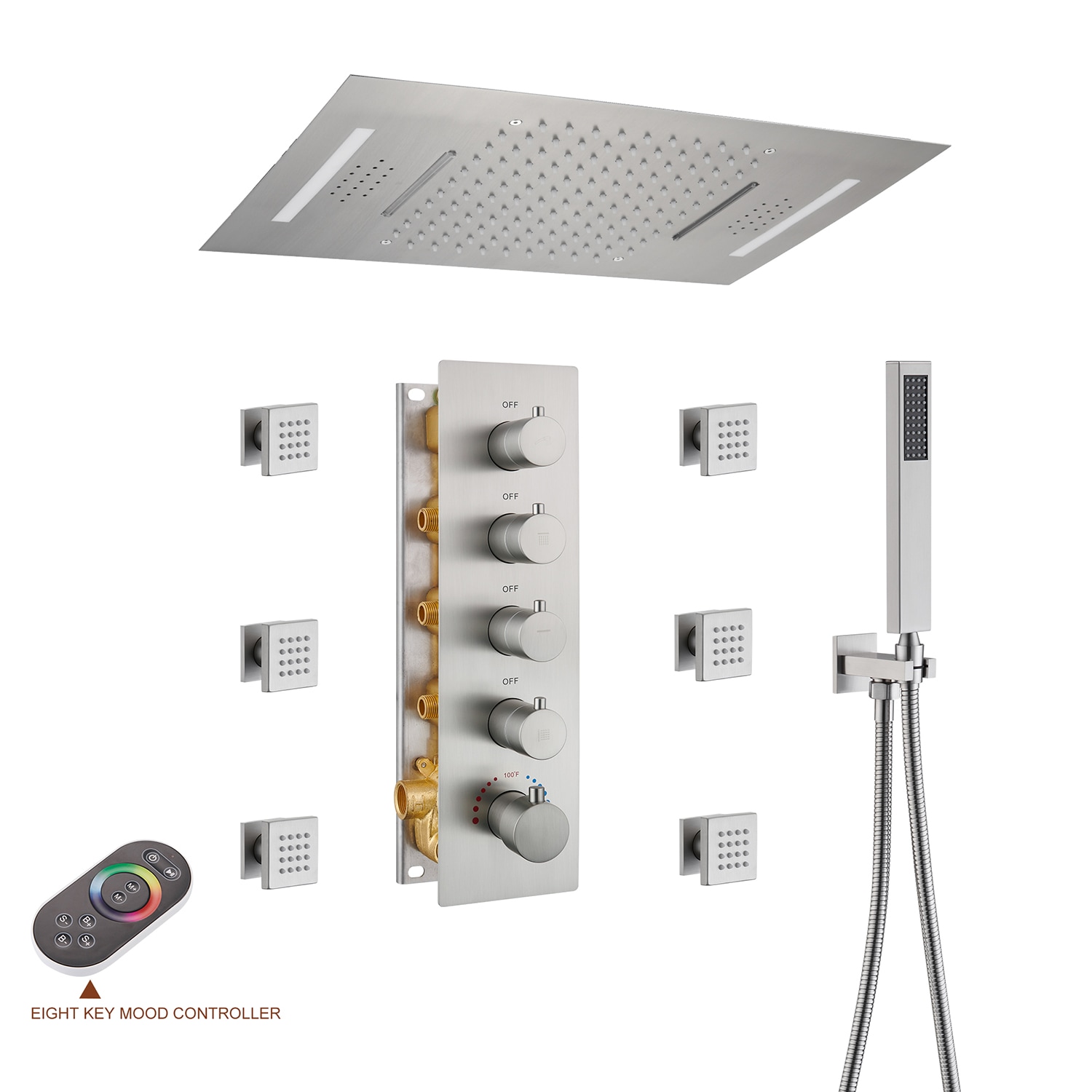 Rain Shower System with LED Shower Head Thermostatic Valve