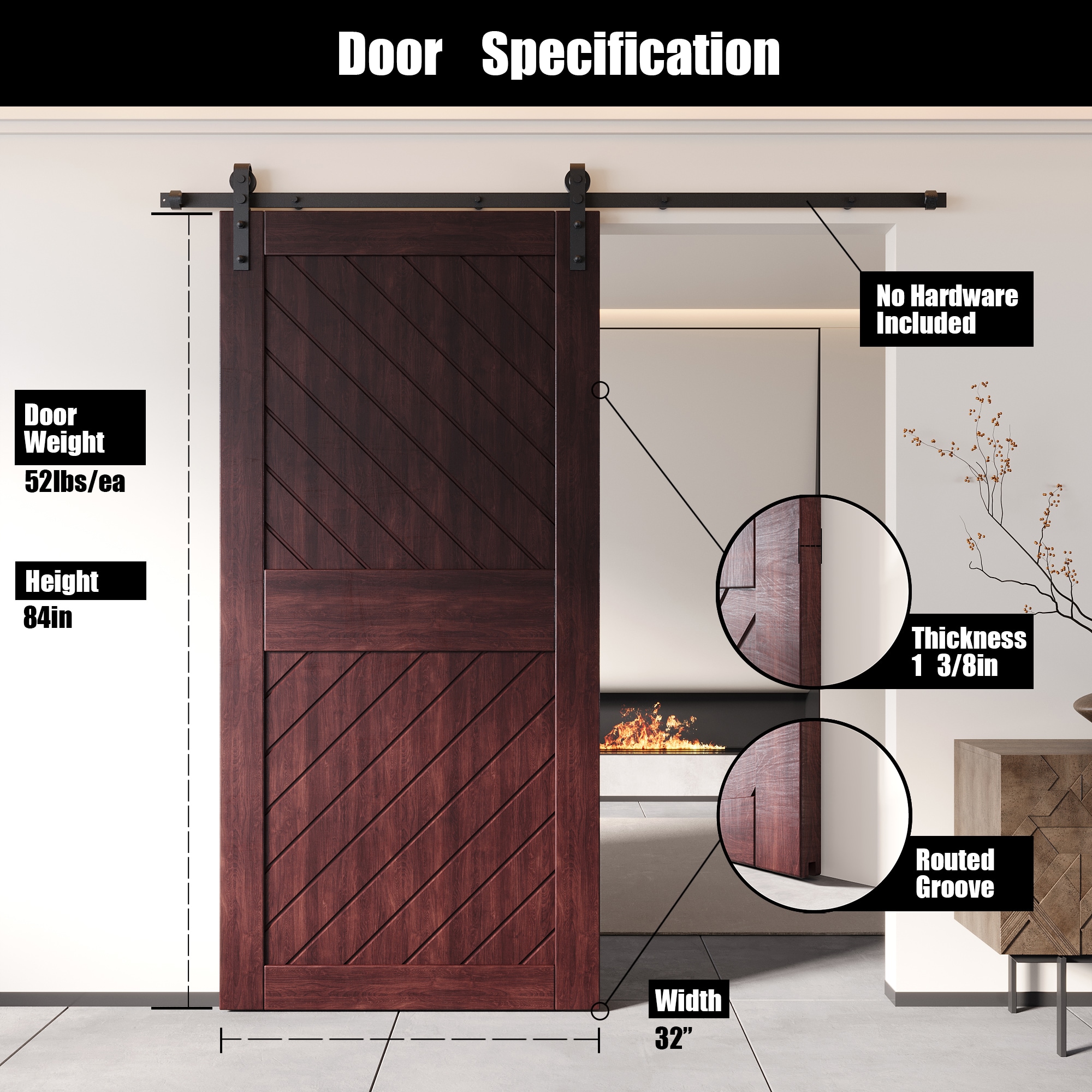 HOMACER XT4-3284-RD Barn-Doors - View #2