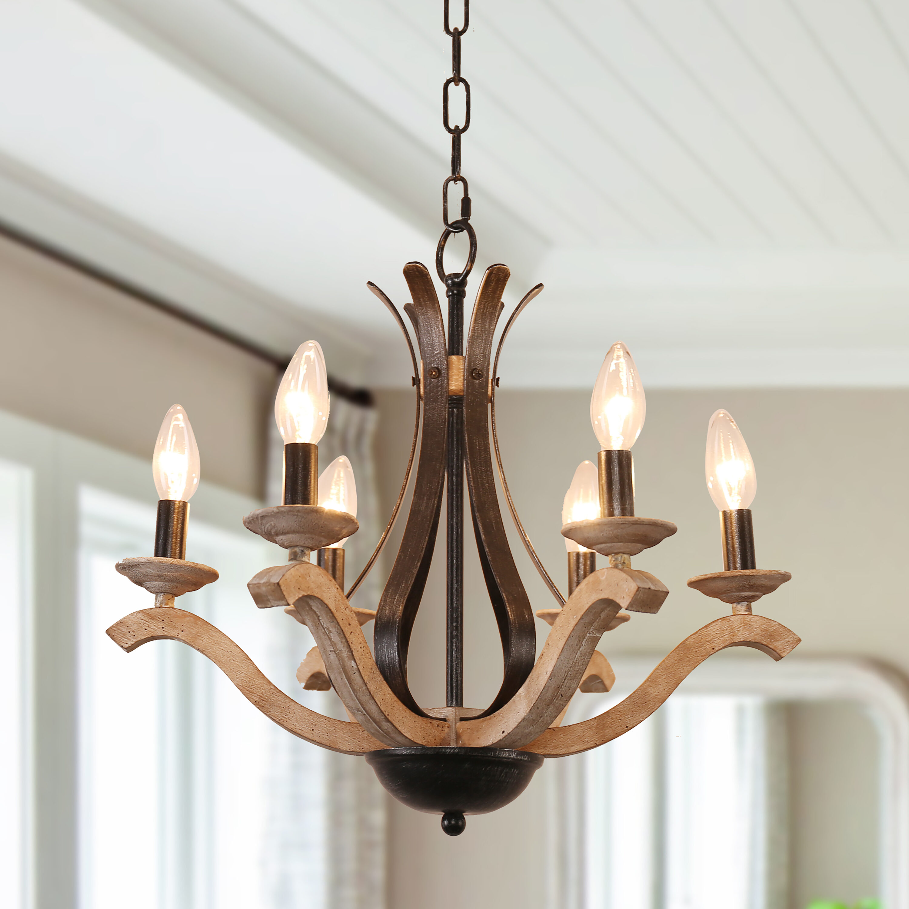 Bella Depot FC4056-6H FC4056 6 -Light Brown French country/cottage Wood For Use in Bedrooms, Dining Rooms, Foyers, Kitchens, Living Rooms Chandelier