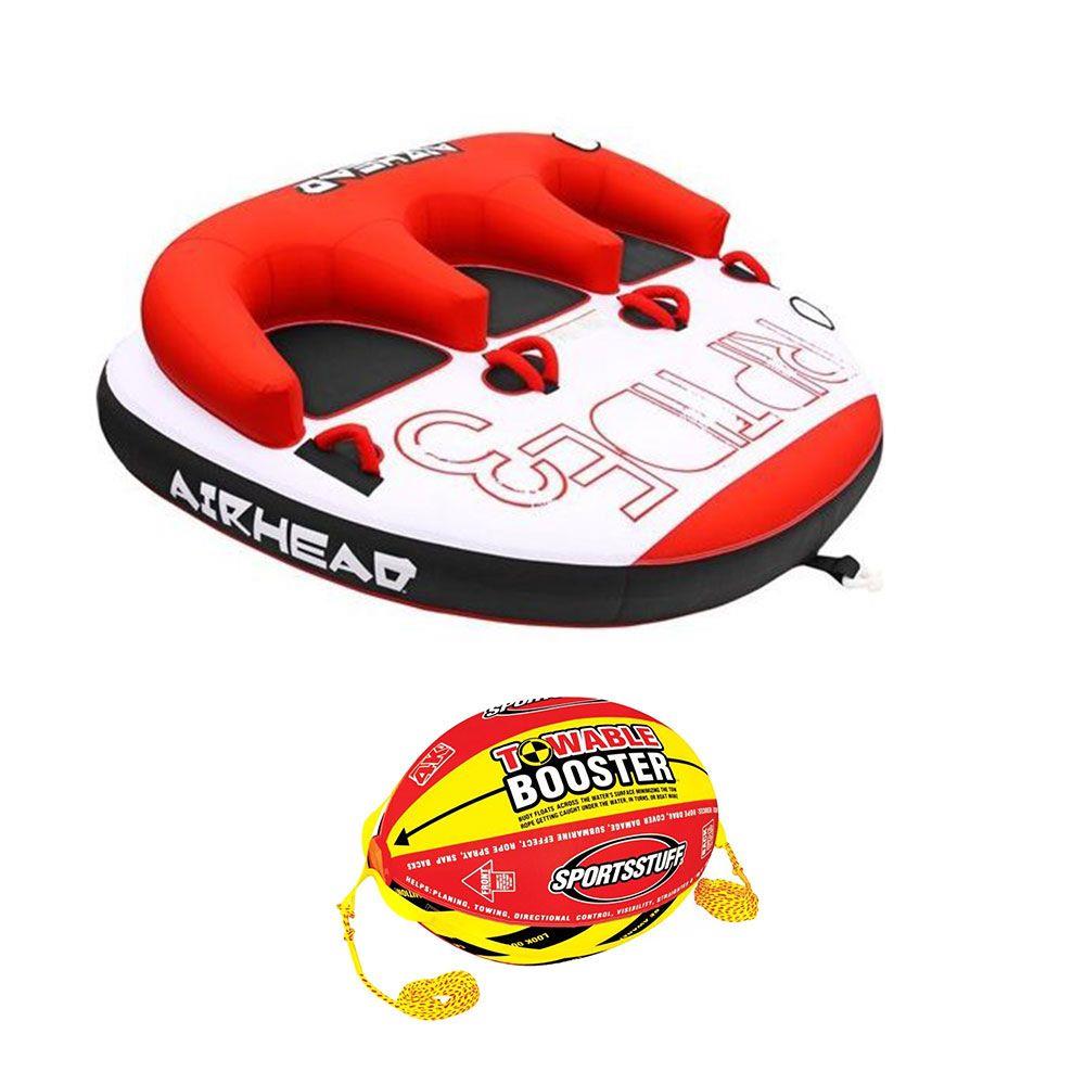Kwik Tek AHRT-13 + 53-2030 Triple Rider Inflatable Backrest Tube with 4K Booster Ball Towing System