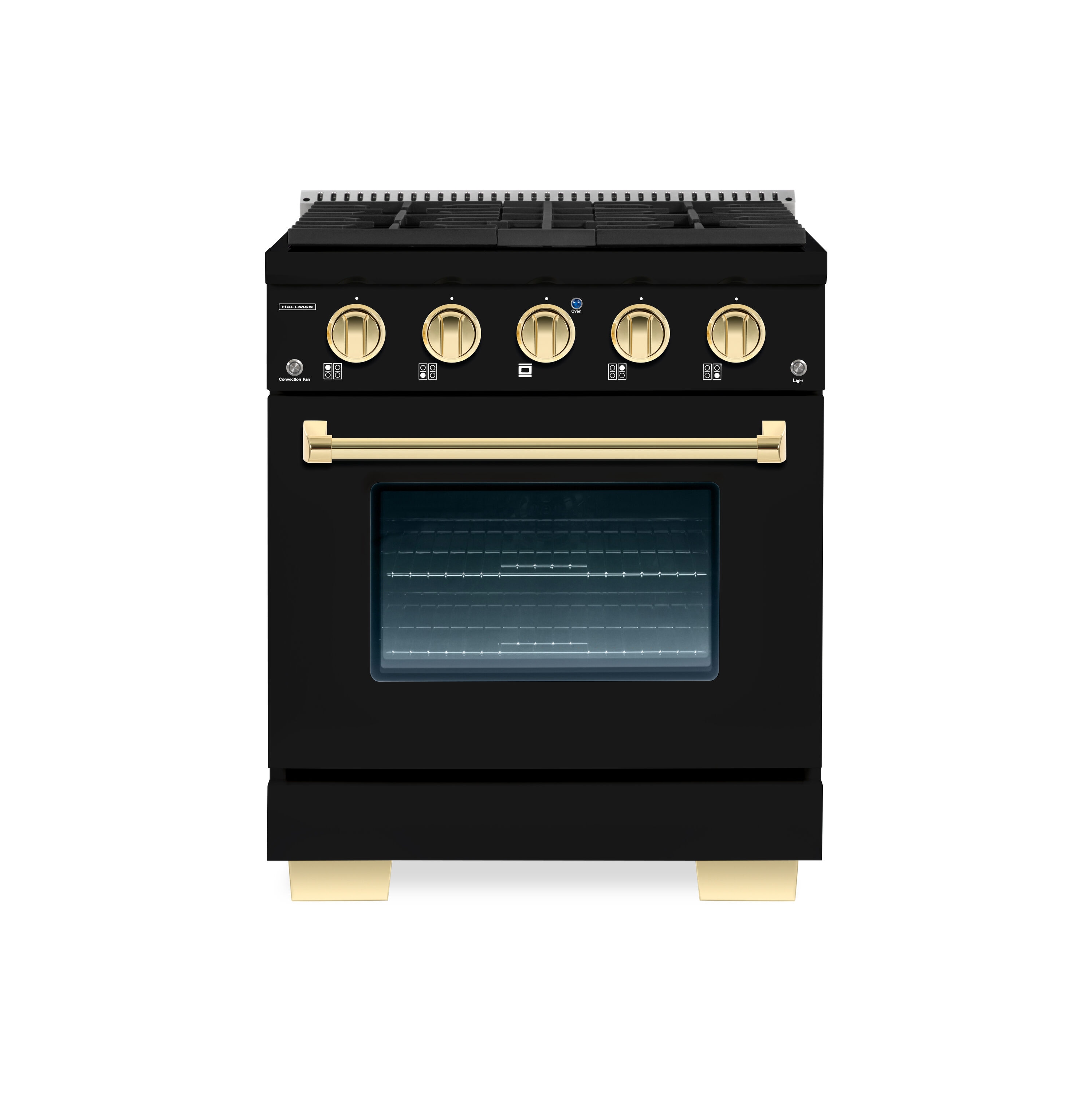 Hallman HBRDF30BSGB 30-in Deep recessed 4 burners Convection Oven Freestanding Dual Fuel Range ( Glossy black )