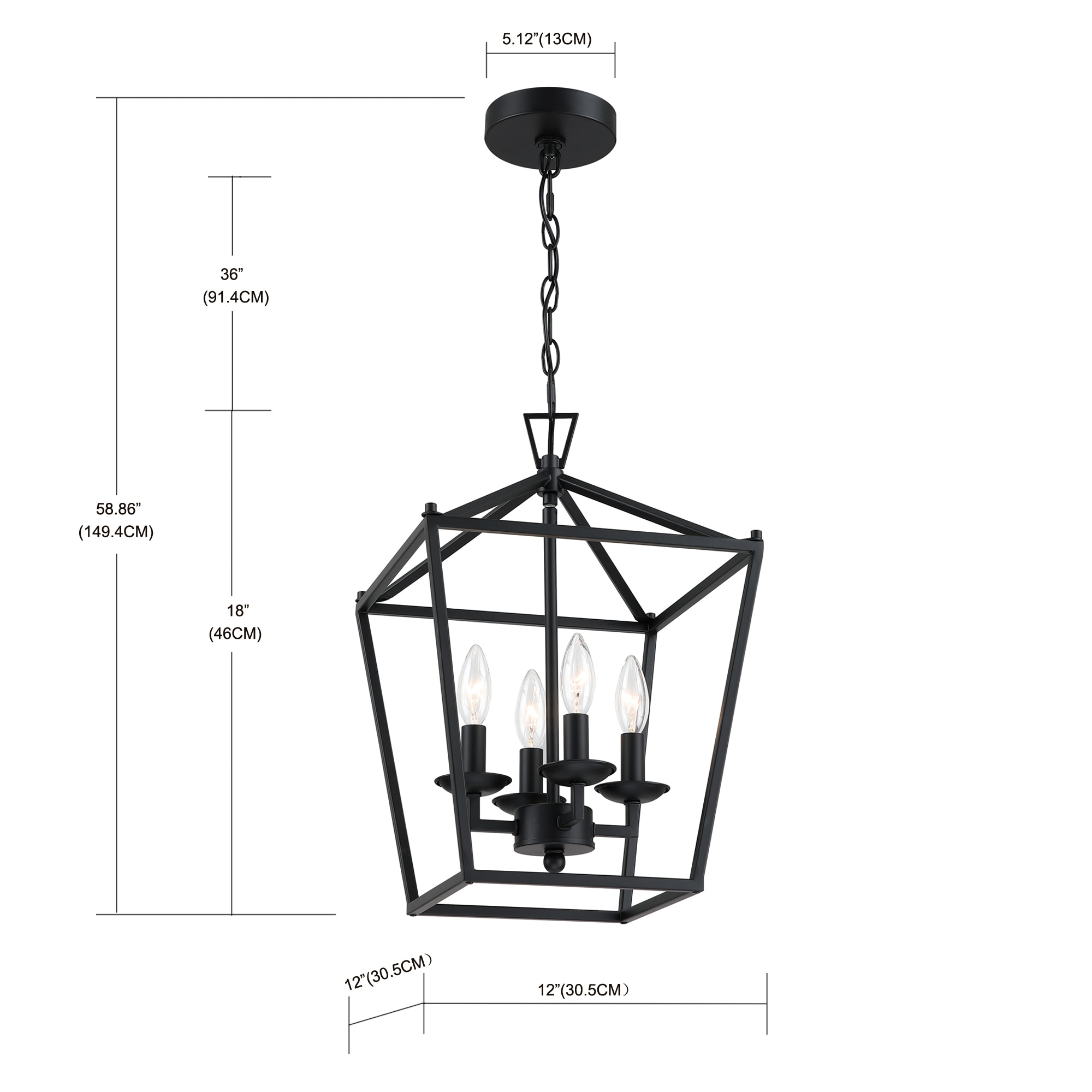 Hukoro 4-Light Matte Black Traditional Geometric Medium Hanging Pendant ...