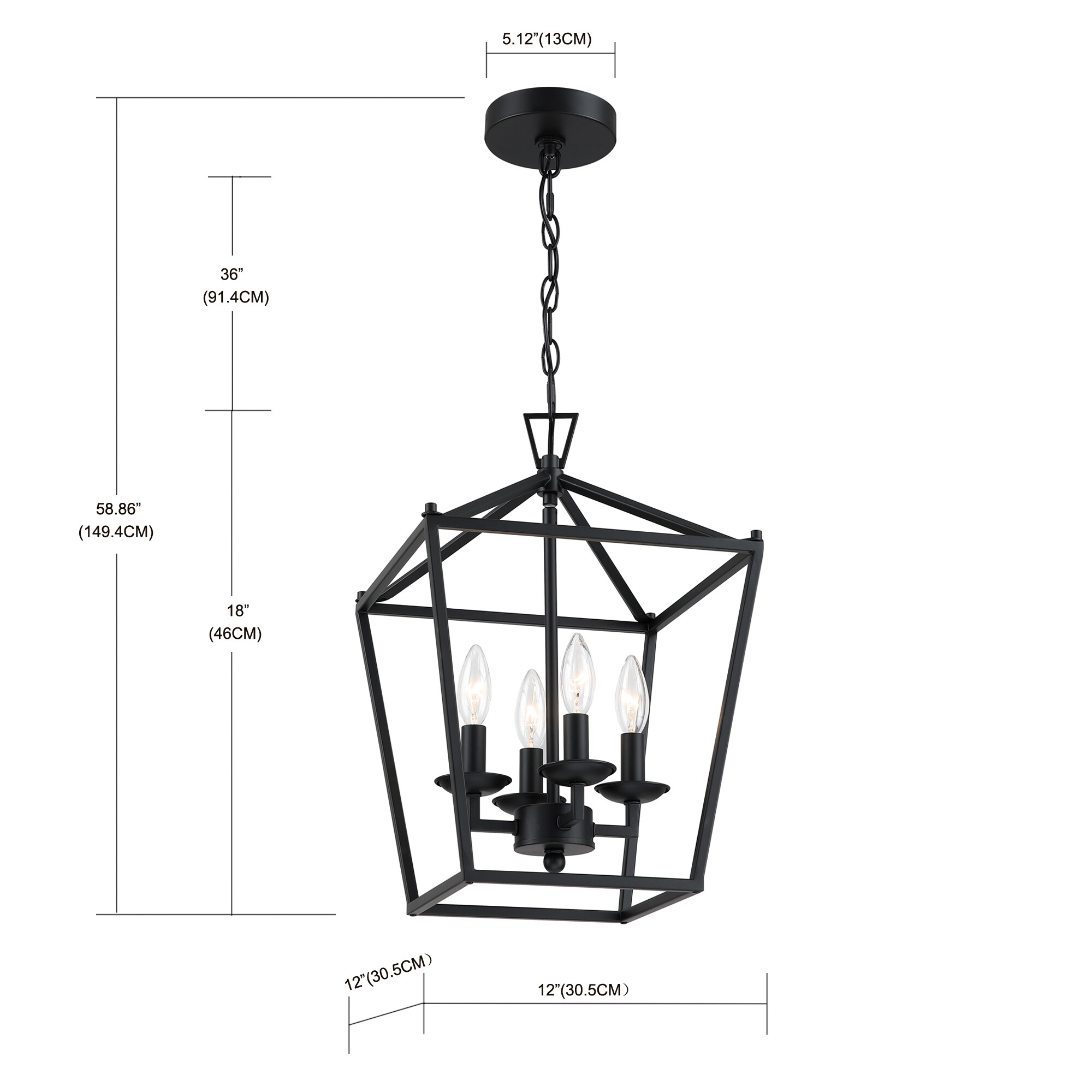 Hukoro 4 -Light Matte Black Traditional Geometric Medium Hanging Pendant light