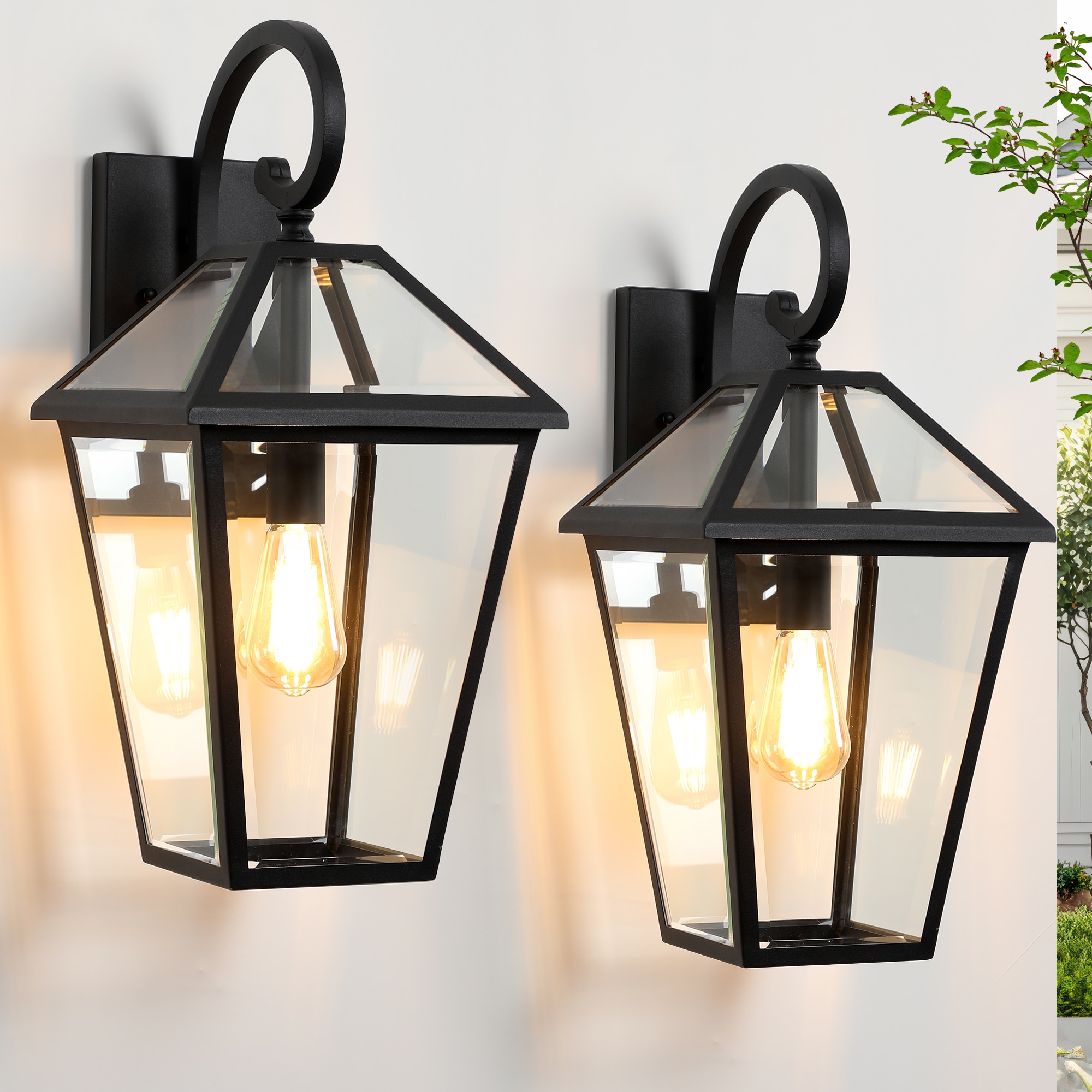 DAKAFUL 2 -Pack 21-in H Exterior Outdoor Wall Light Fixture Waterproof Large Outdoor Wall Lantern with Clear Glass for Porch Garage Front Door Patio House E26 Base
