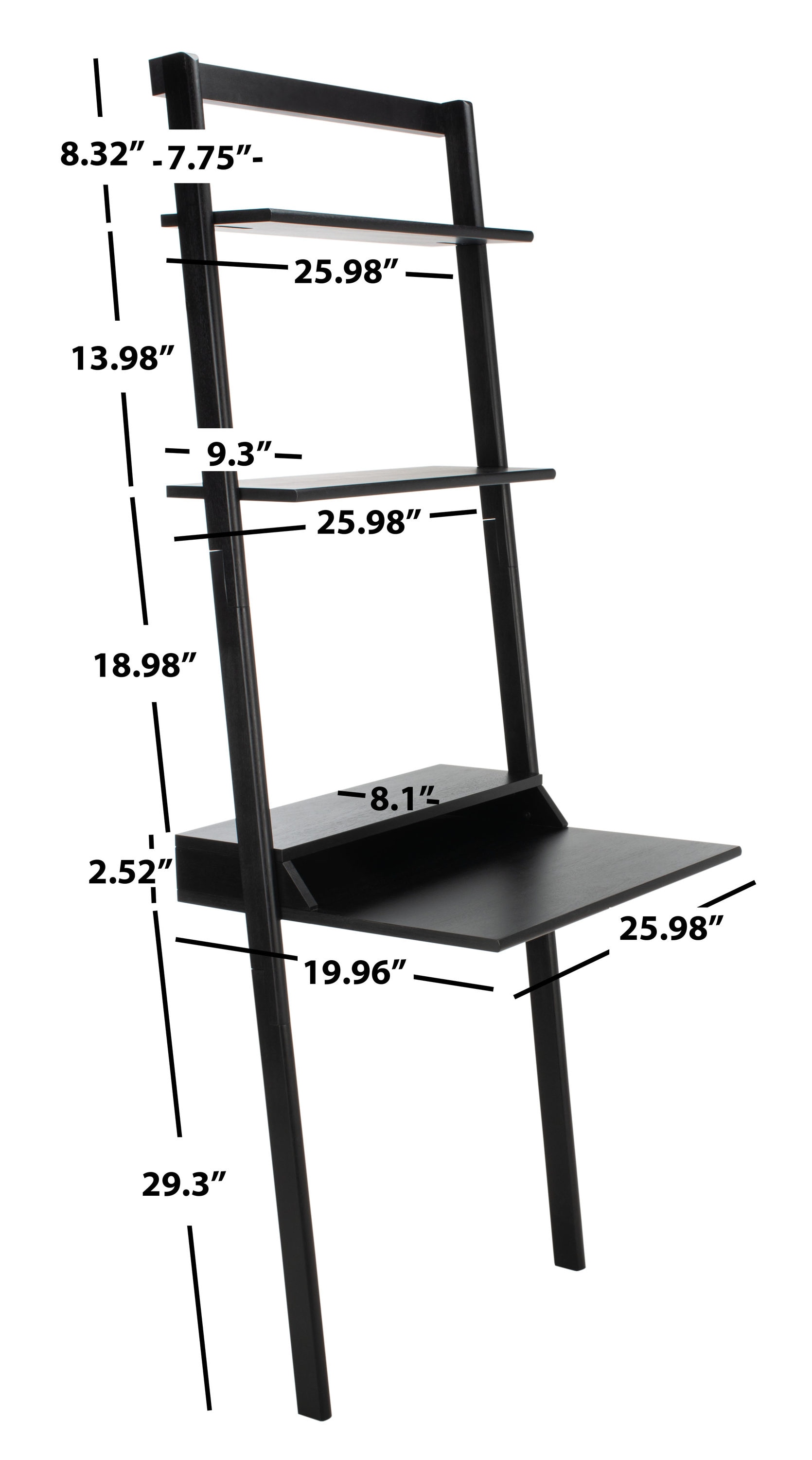 Black Mahogany 2-Shelf Leaning Desk