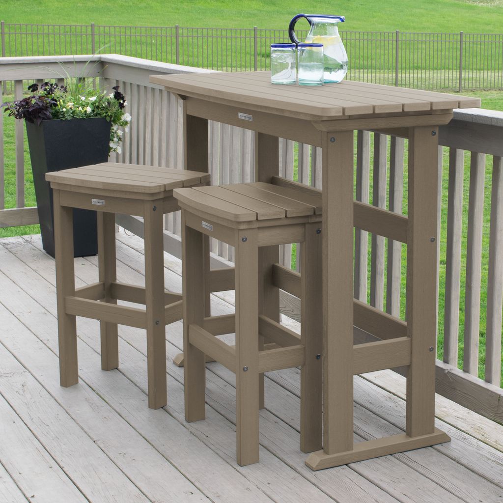 highwood AD-KITBALC2-WBR The Lehigh 3 -Piece Woodland Brown Bar Height Patio Dining Set Plastic Rectangle Table with 2 Stationary Chairs
