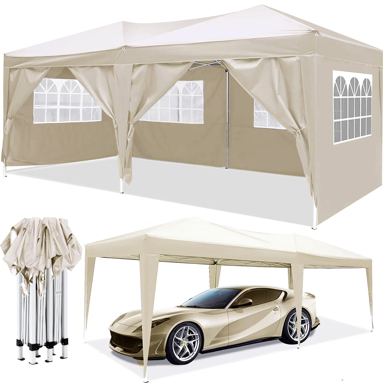Kahomvis WORC-QP109-019 20-Feet x 10-Feet Rectangle Beige Pop-up canopy