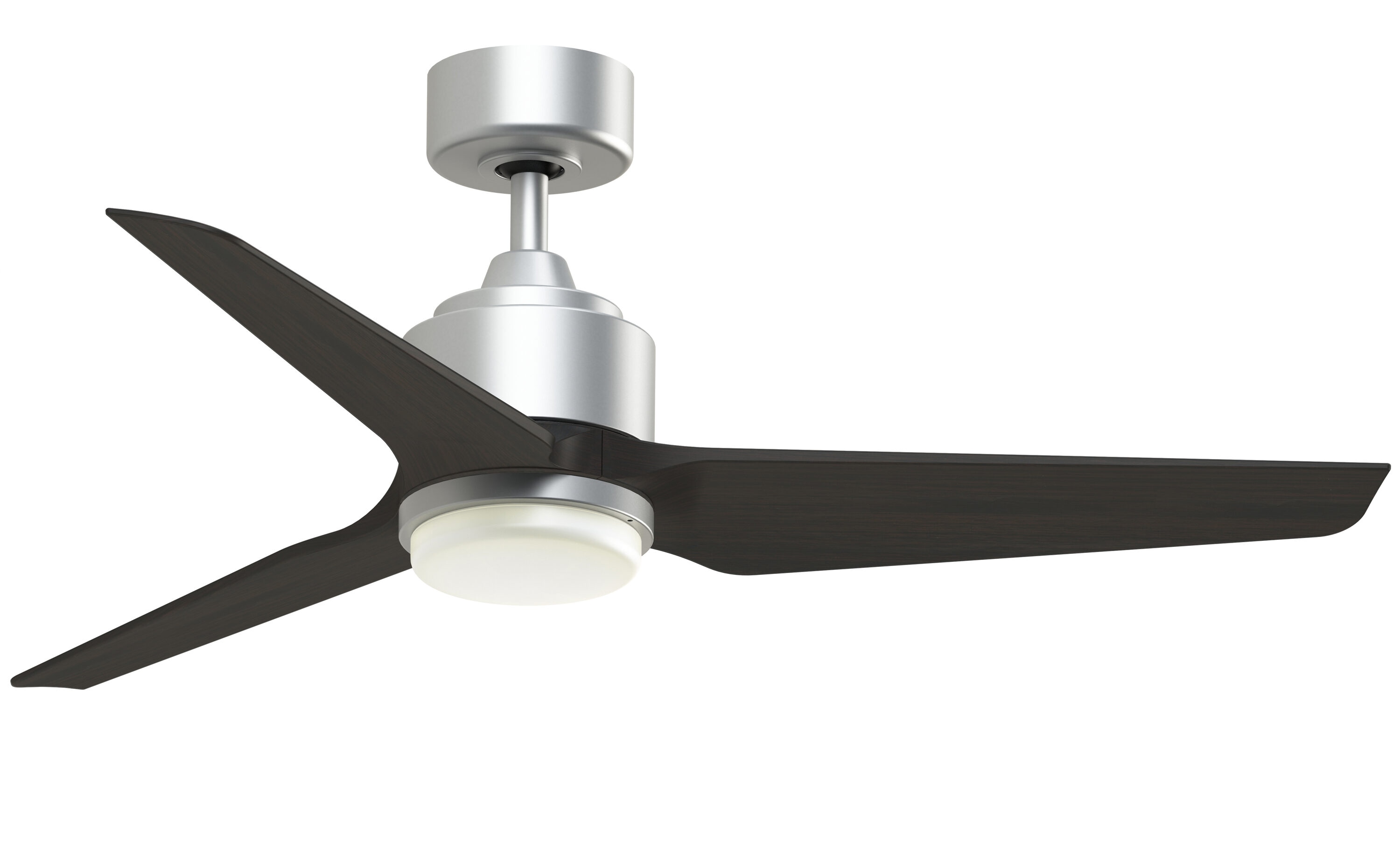 Fanimation TriAire Custom 48-in Silver with Dark Walnut Blades Color-changing Integrated LED Indoor/Outdoor Smart Propeller Ceiling Fan with Light and Remote (3-Blade) FPD8514SLW-48DWAW-LK Sansujyuku sansujyuku.com