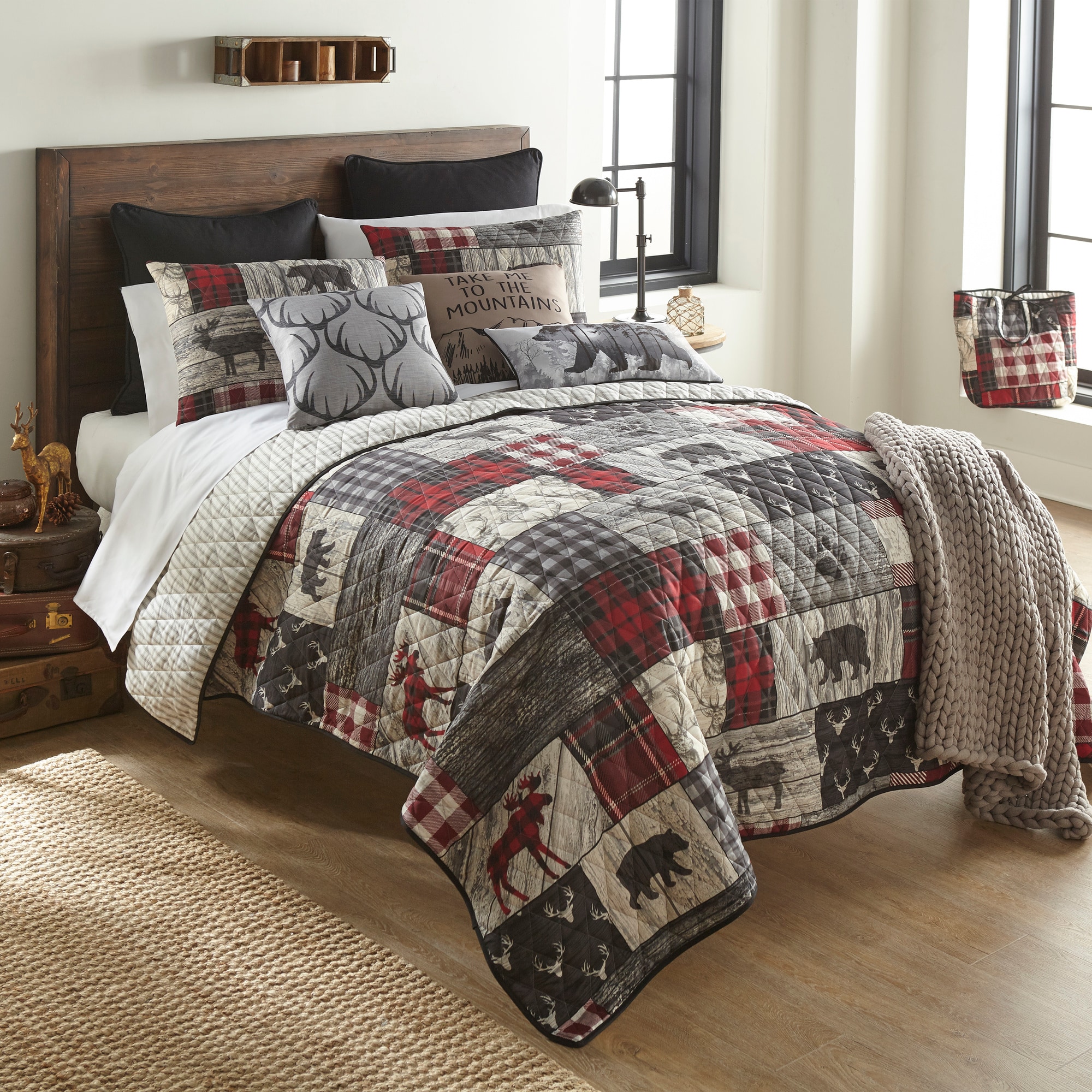 Gray Polyester Antler Design Square Throw Pillow