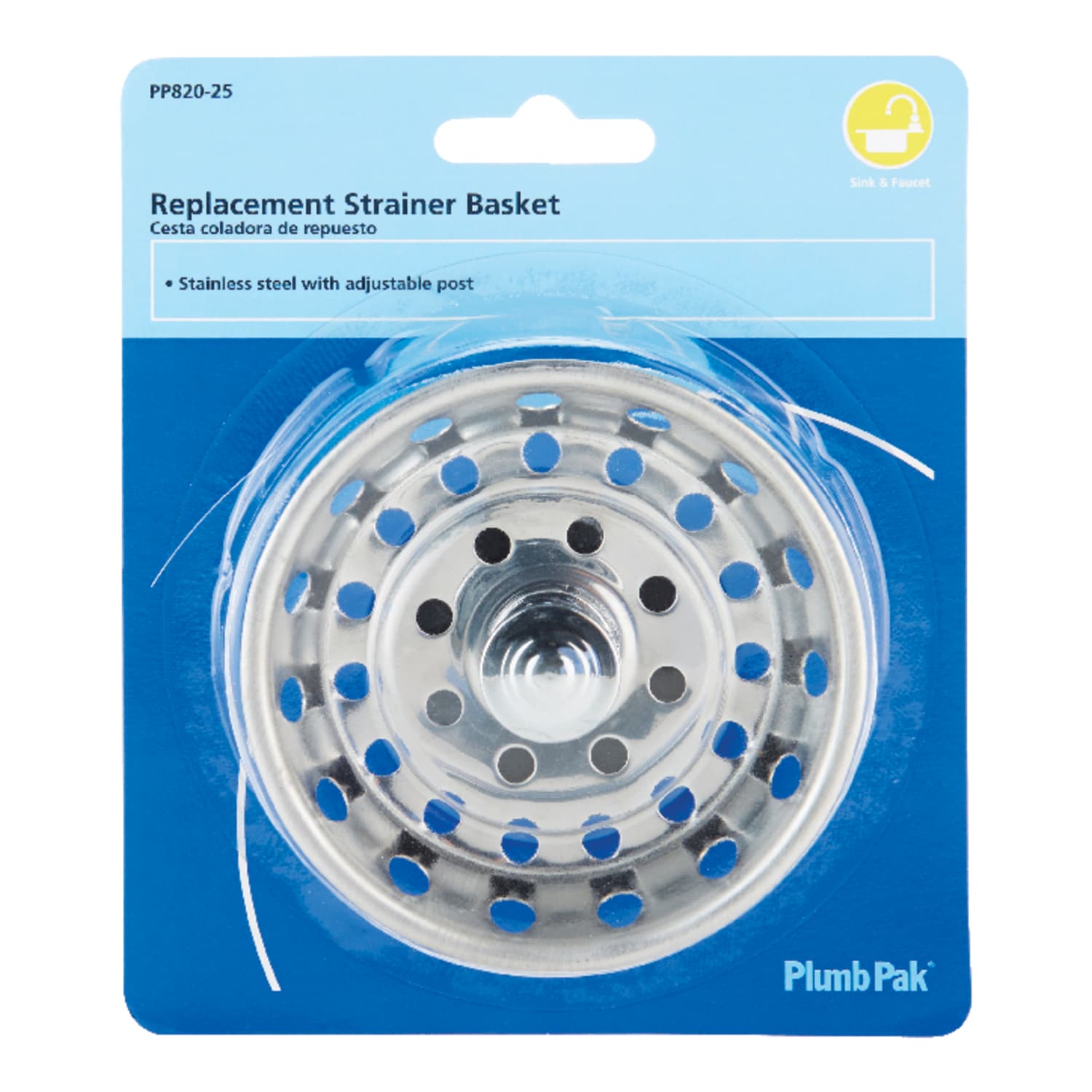 Plumb Pak  3 1/2 in. D Chrome Silver Stainless Steel Replacement Strainer Basket
