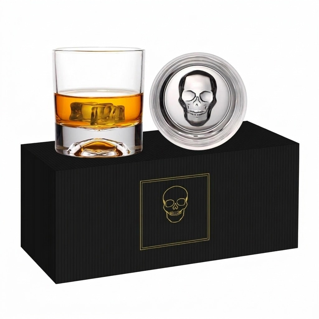 Aoibox  10oz Crystal Skull Whiskey Glasses Set of 2 Hand Blown Old Fashioned Bourbon Cocktail Glasses in Gift Box