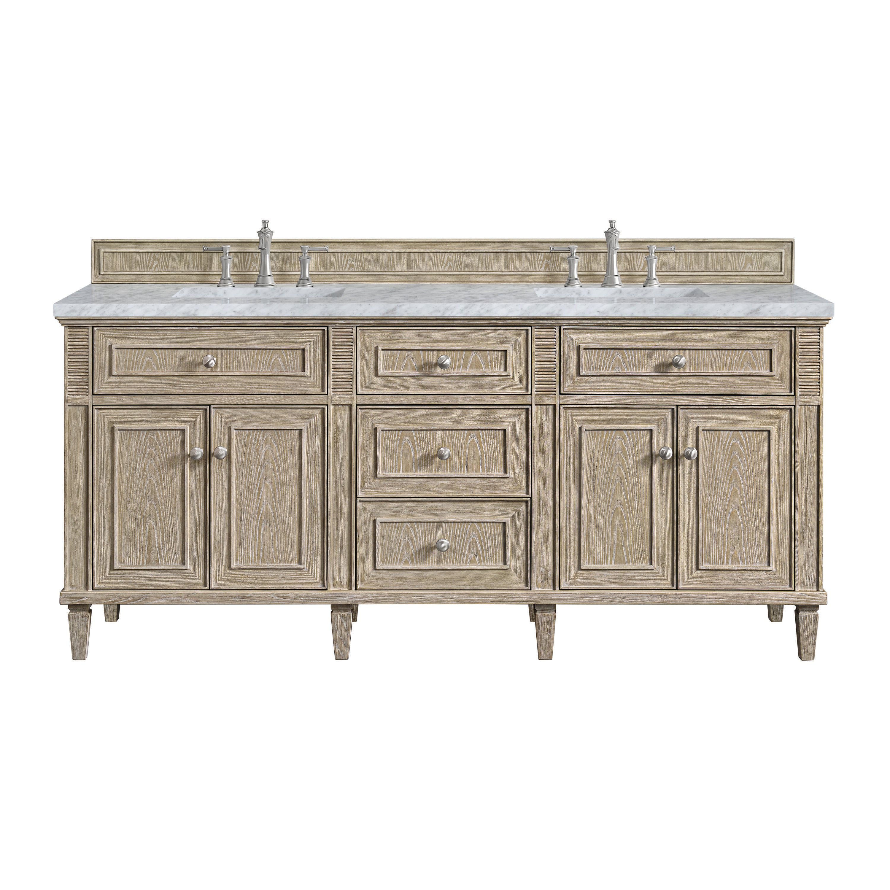 James Martin Vanities 424-V72-WWO-3CAR Lorelai 72-in Whitewashed Oak Undermount Double Sink Bathroom Vanity with Carrara Marble Top