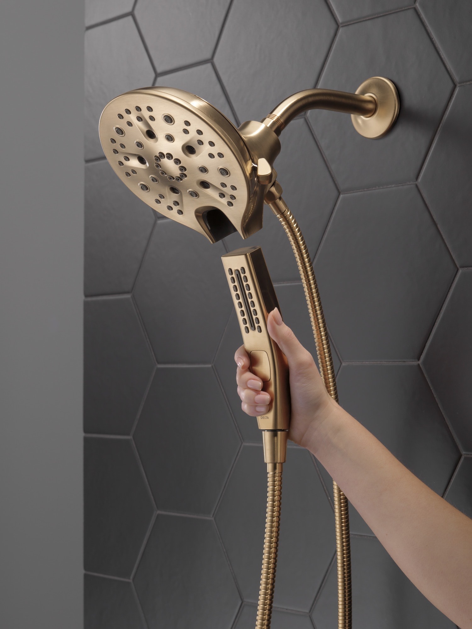 Delta Universal Showering Components Champagne Bronze Dual Shower Head ...