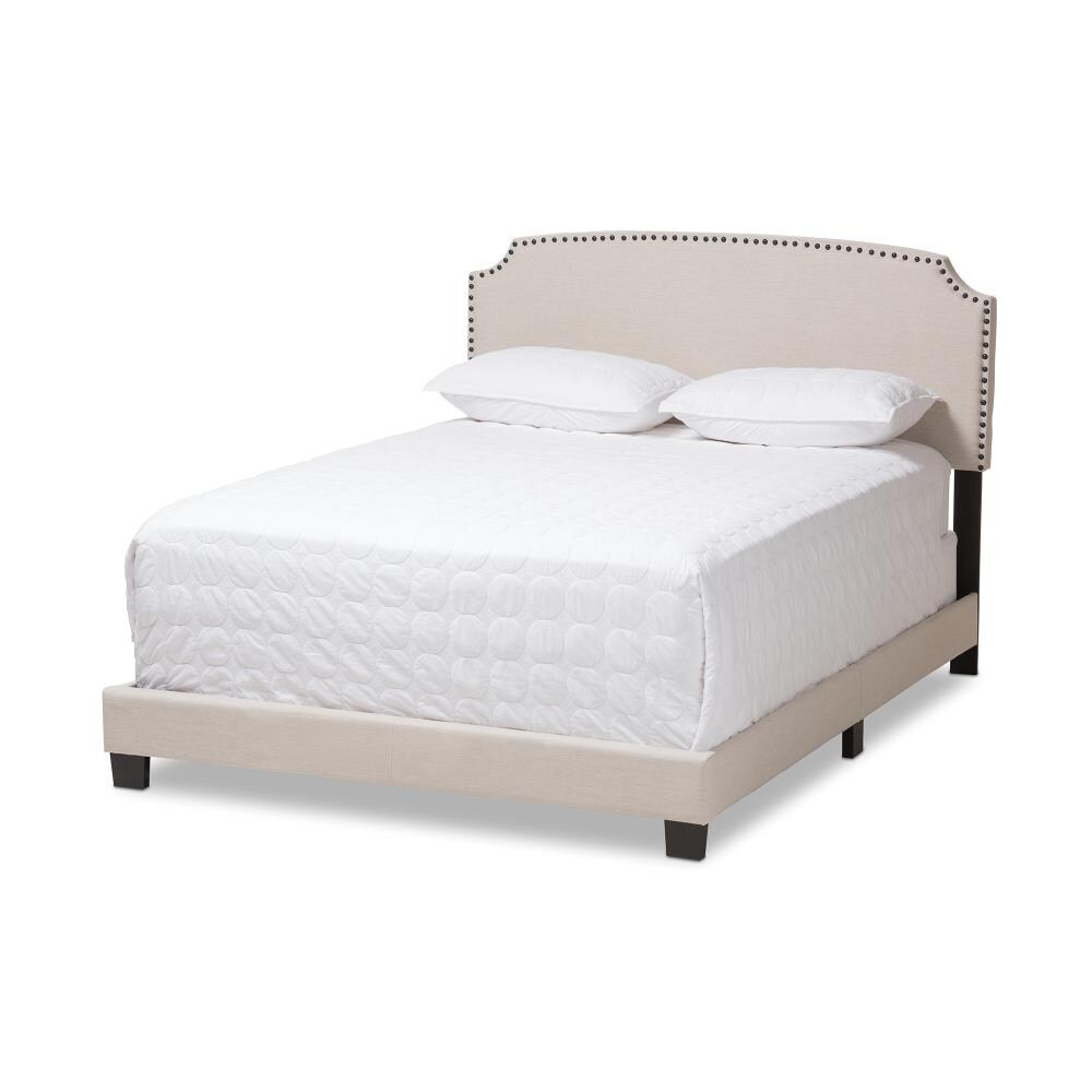 Baxton Studio Odette Beige Full Wood Upholstered Bed in the Beds