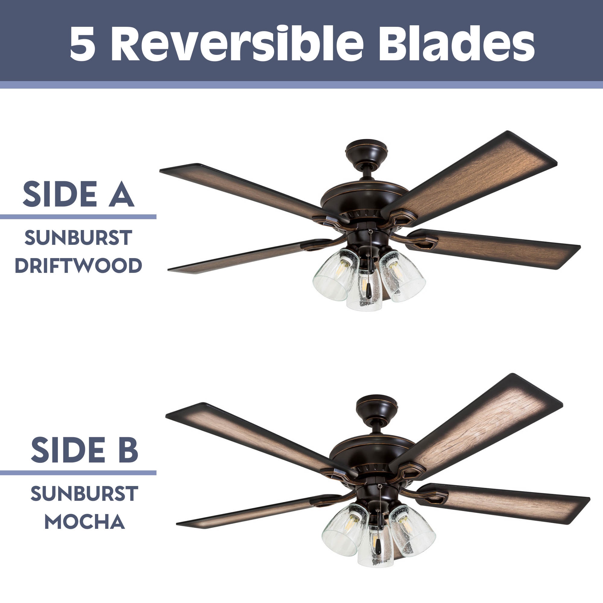 Whitaker Point 52-Inch Oil Rubbed Bronze Ceiling Fan with Driftwood Blades and LED Light