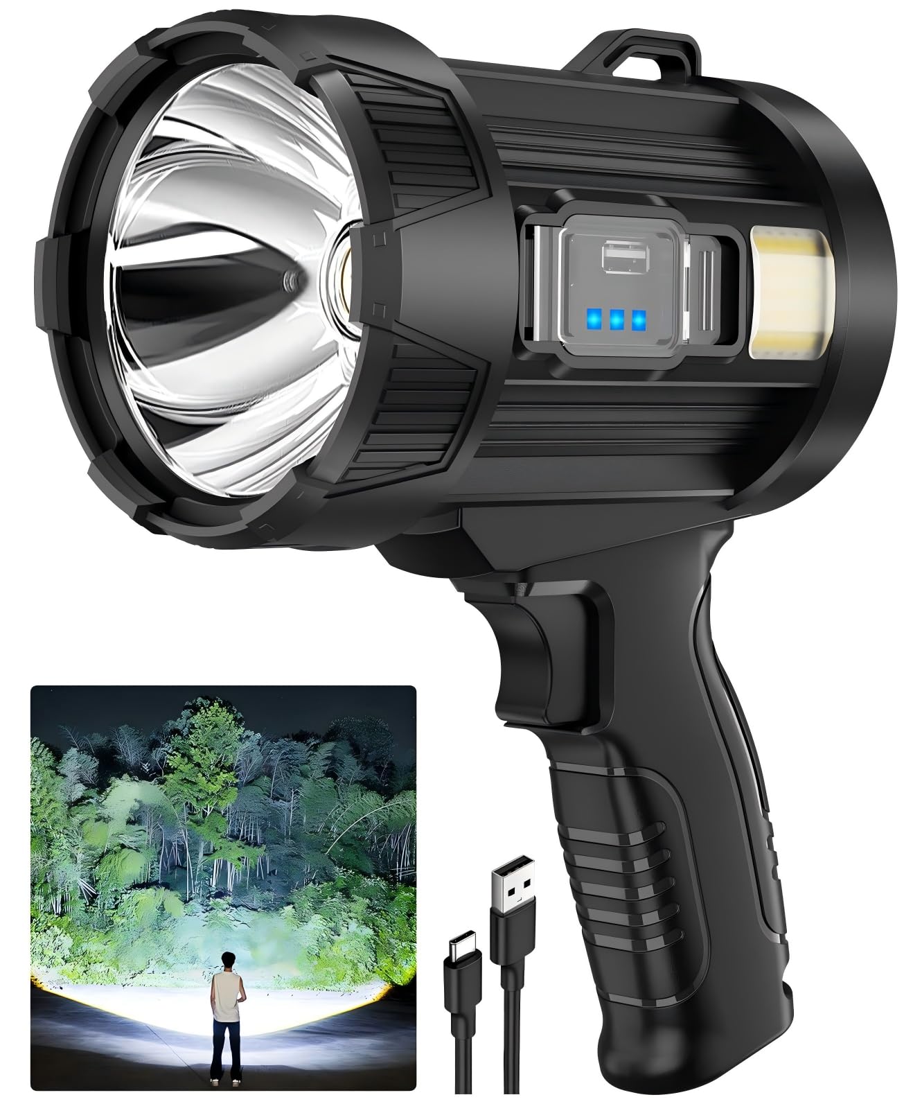 AOIZGMY  2000000 Lumens renewable power Spotlight Flashlight Super Bright Handheld LED with Solar Panels COB Light and Three Color Filters IPX5
