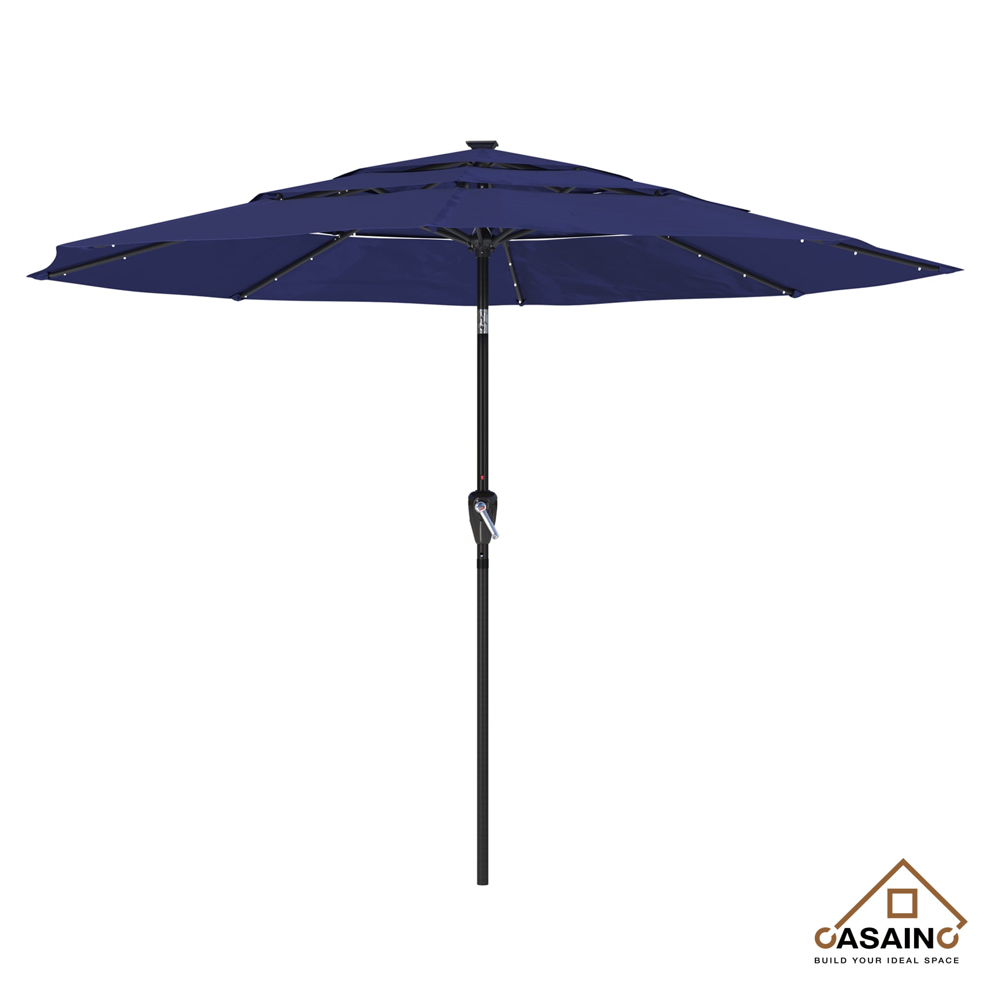 CASAINC WF-W41921428 11-ft Iron Navy Push-button Tilt Market Patio Umbrella with Lights