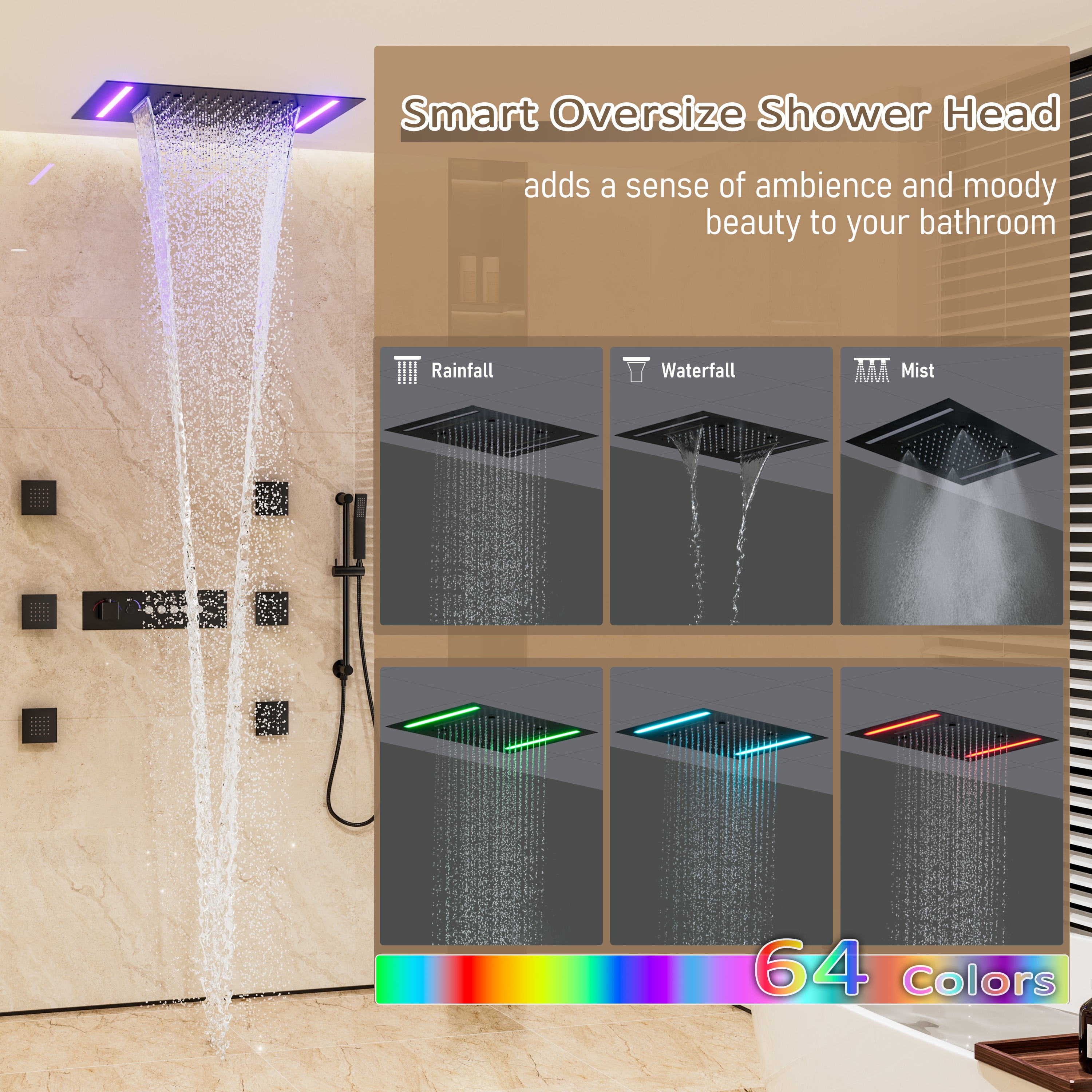 Mondawe WF6708-12MB Showerhead-Bar-Panels - View #6