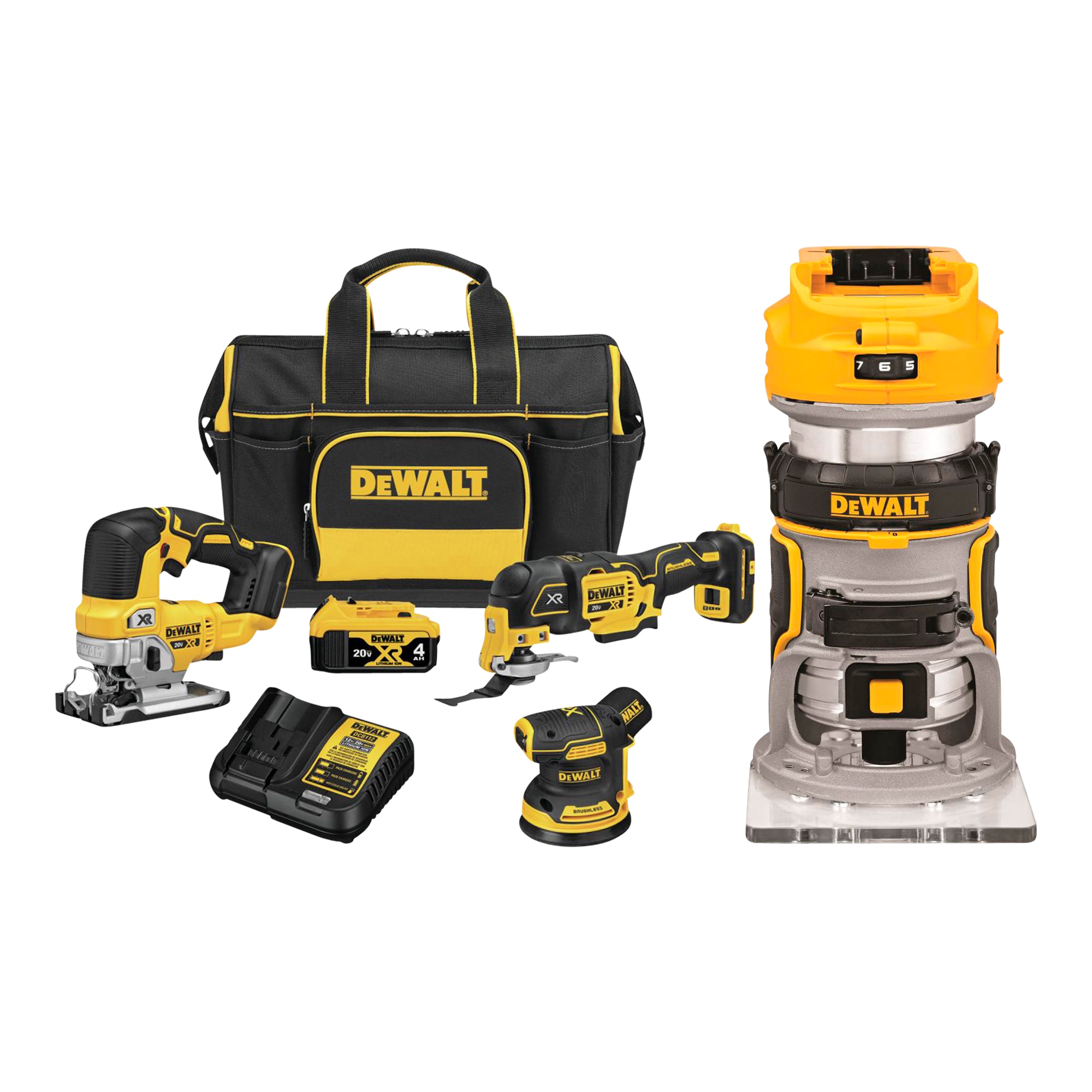DEWALT XR 3-Tool 20-Volt Max Brushless Power Tool Combo Kit with Soft Case (1-Battery and charger Included) & 1/4-in-Amp Variable Speed Brushless