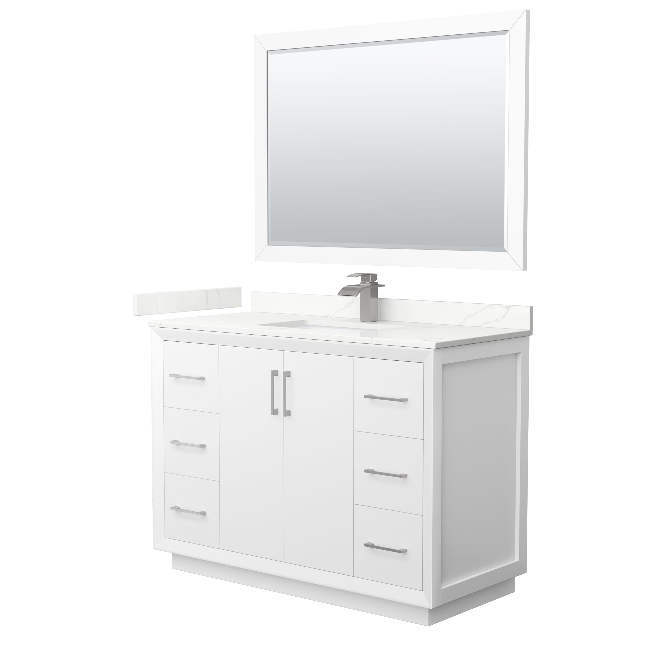 Wyndham Collection WCF414148SWHGTUNSM46 Strada 48-in White Undermount Single Sink Bathroom Vanity with Giotto Quartz Top (Mirror Included)