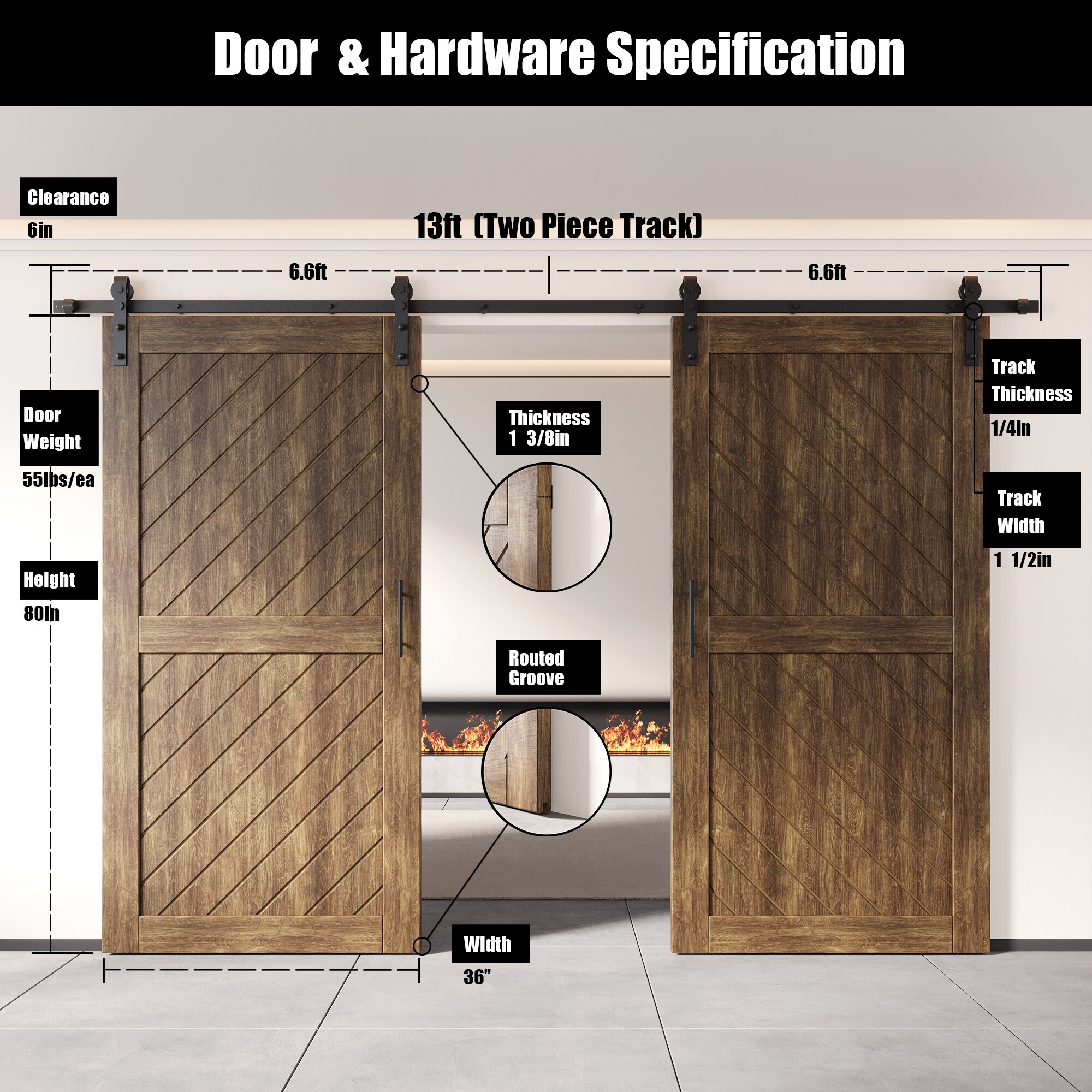 HOMACER YT2H156C-XT1-3680-WA Barn-Doors - View #2