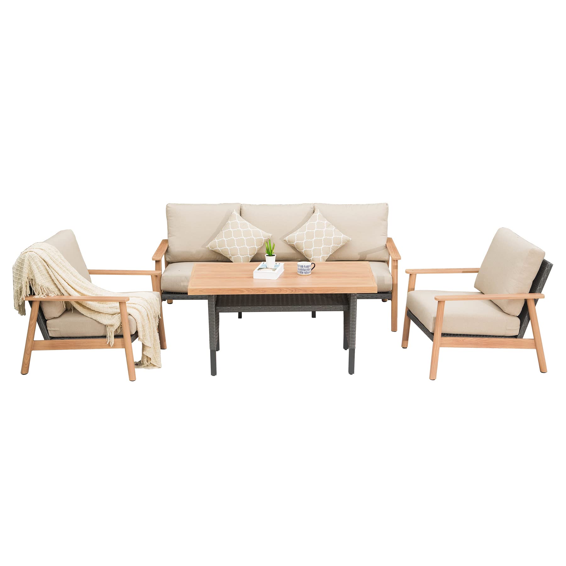 Mondawe MD-CPL-00087 4 -Piece Wicker Patio Sofa Conversation Set with Off-white Cushions