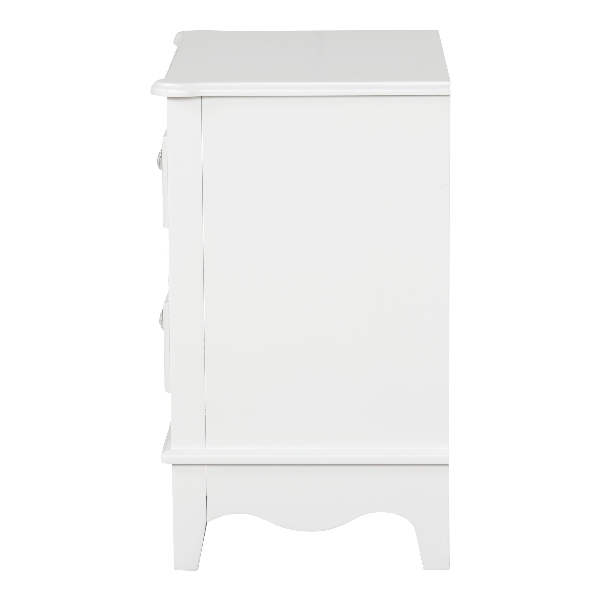 White Solid Wood 2-Drawer Nightstand with Acrylic Knobs