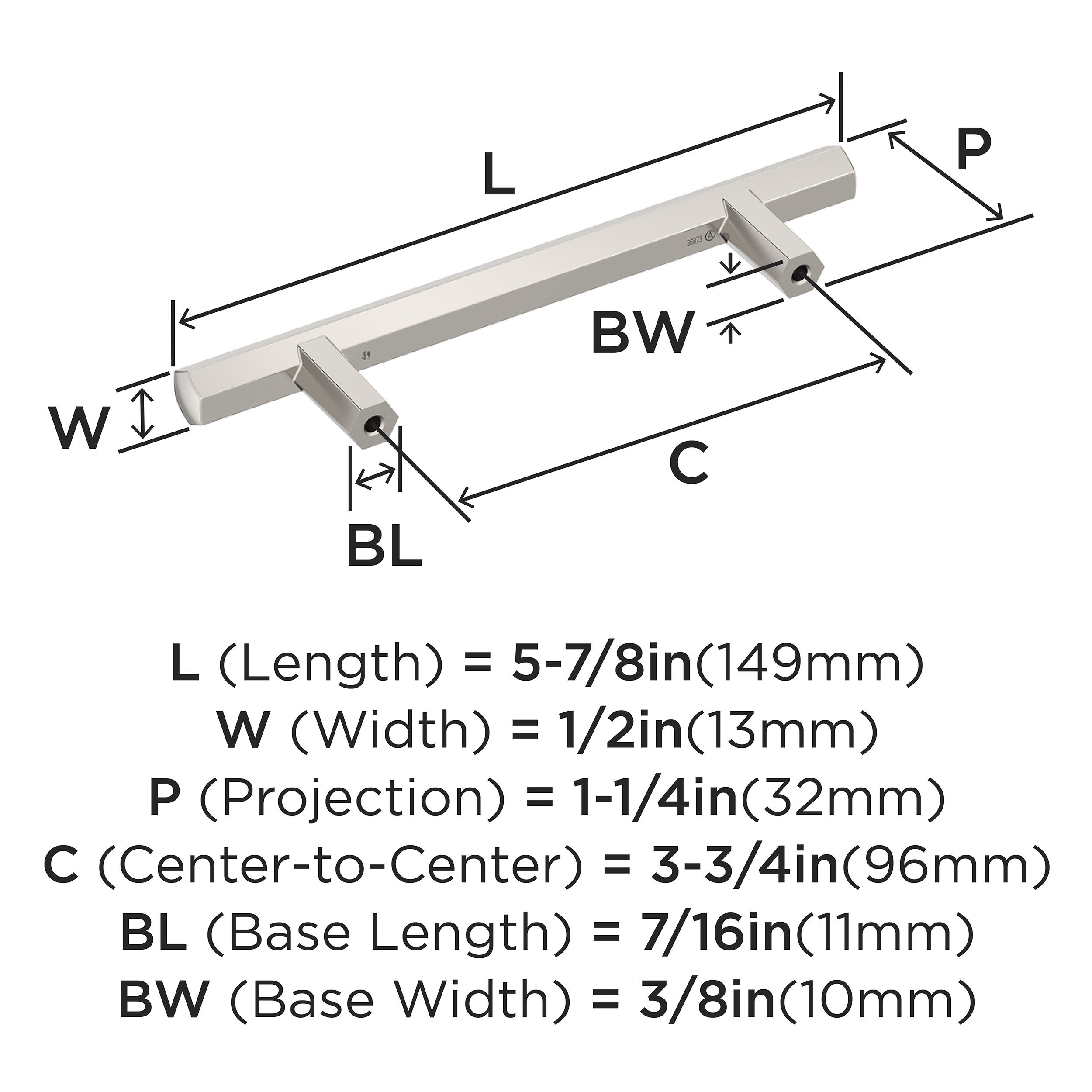 Polished Nickel 3-3/4 inch Center-to-Center Bar Pull