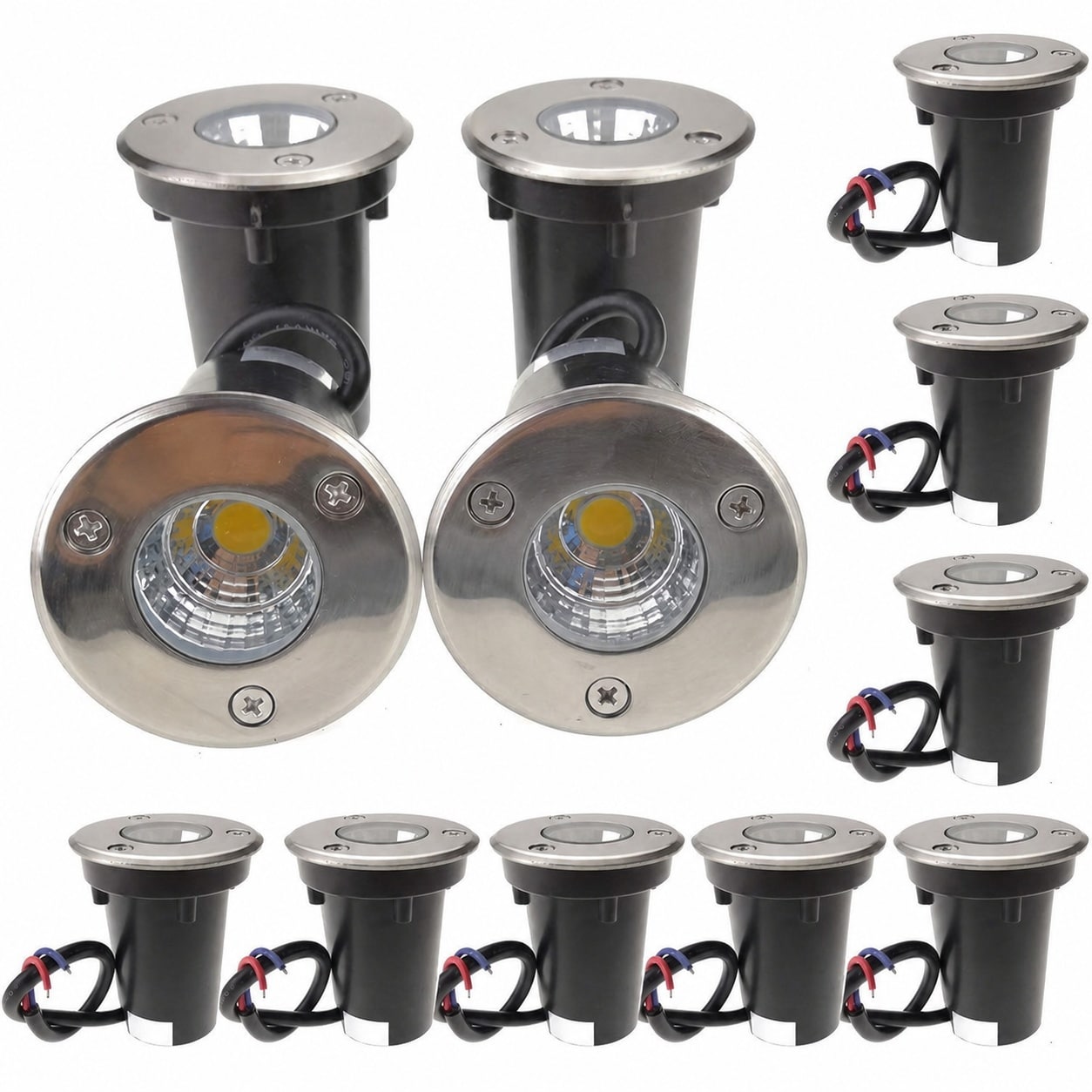 Aoibox  3W In Ground Well LED Landscape Lights 12 Pack Cool White 6000 6500K 12V 24V Low Voltage Deck Pathway