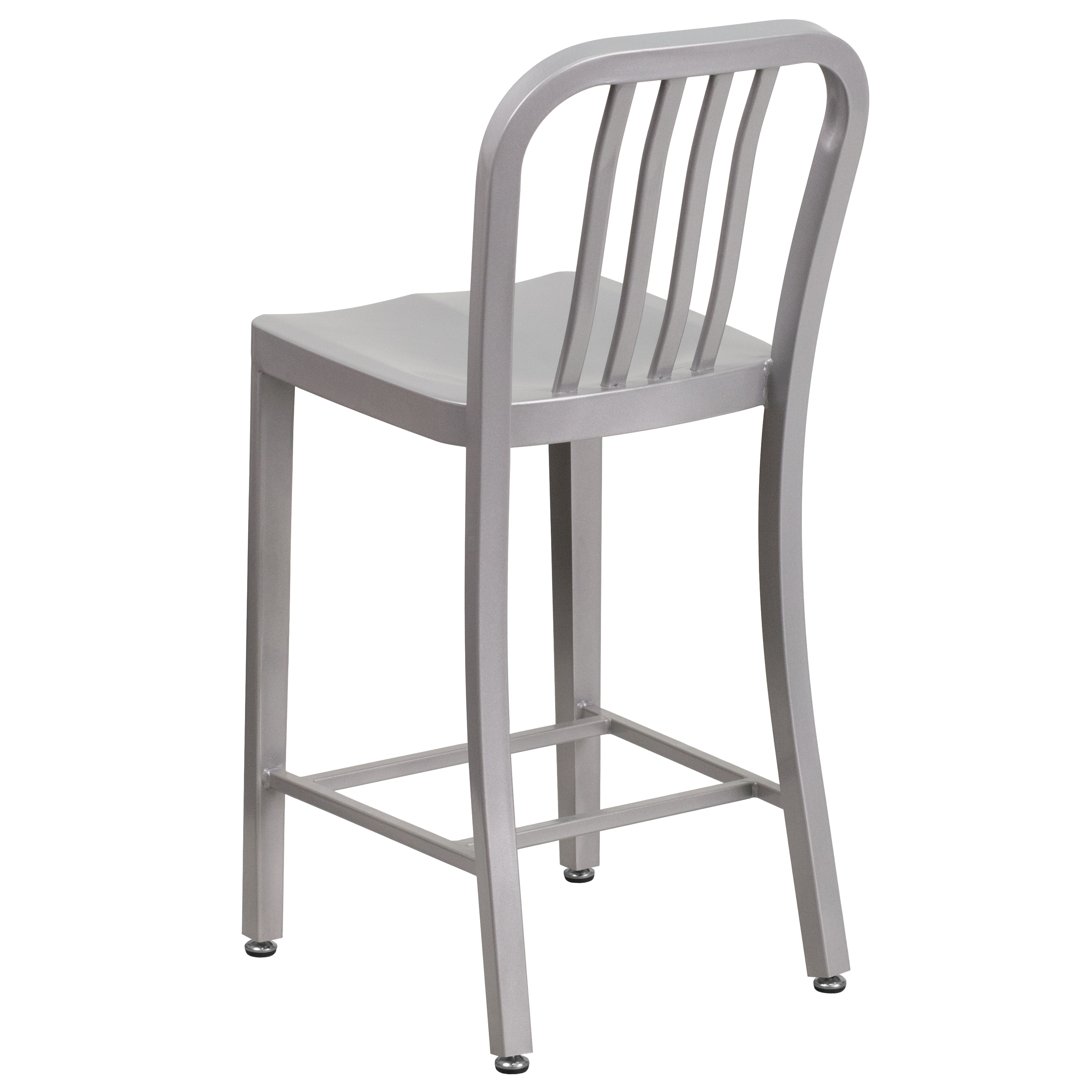 Silver 24" Metal Counter Height Stool with Vertical Slat Back