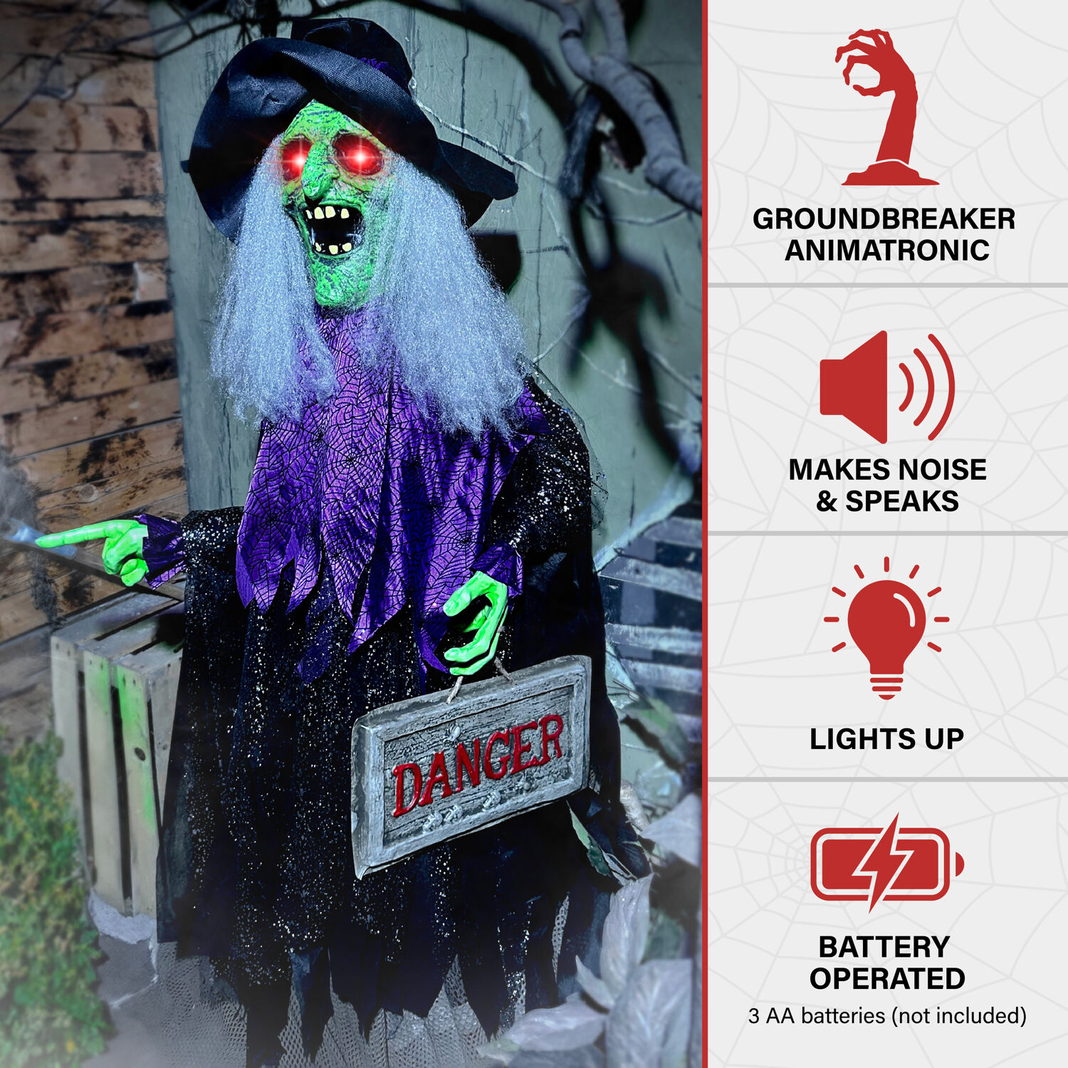 43" Green and Purple Animatronic Witch with LED Eyes