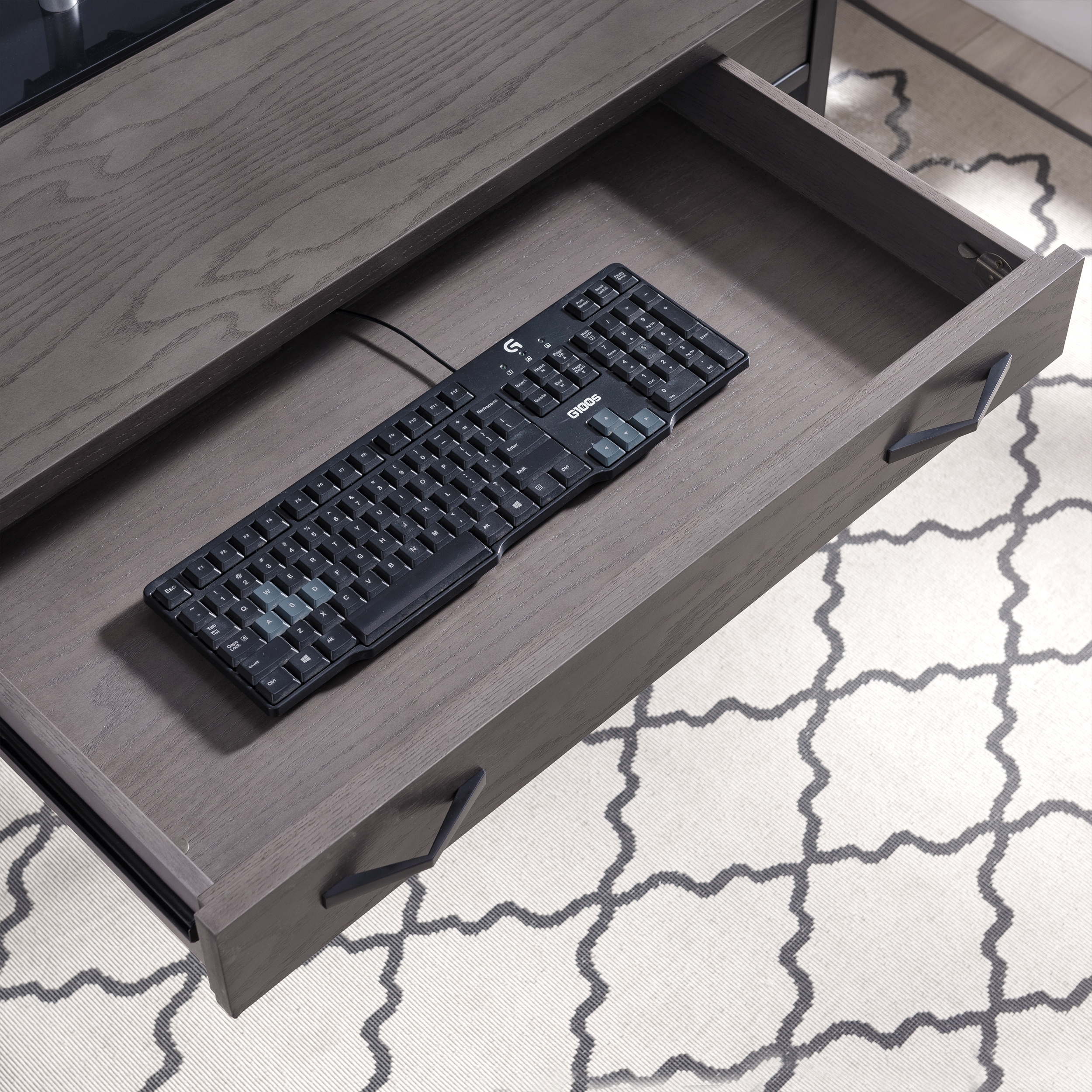Chisel & Forge Oak Desk with Drawer in Smoke Gray and Matte Black