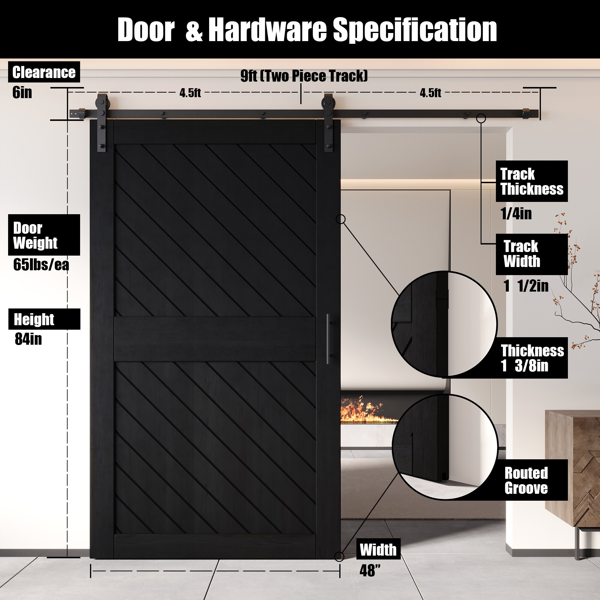 HOMACER YT1H108C-XT2-4884-BK Barn-Doors - View #2