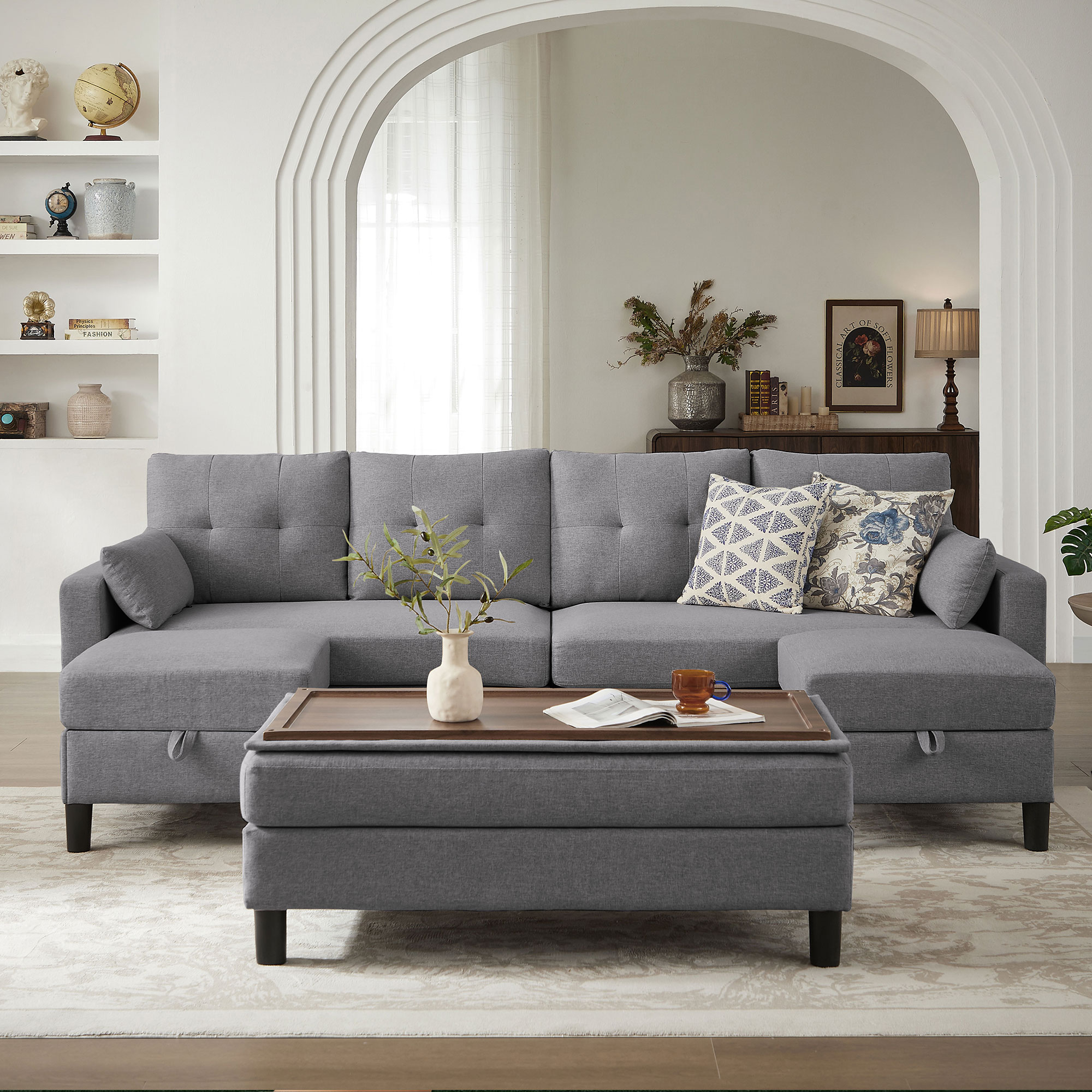 Jarenie - 100.79 W Modern Grey 6+seats Storage Sectional with Slipcover