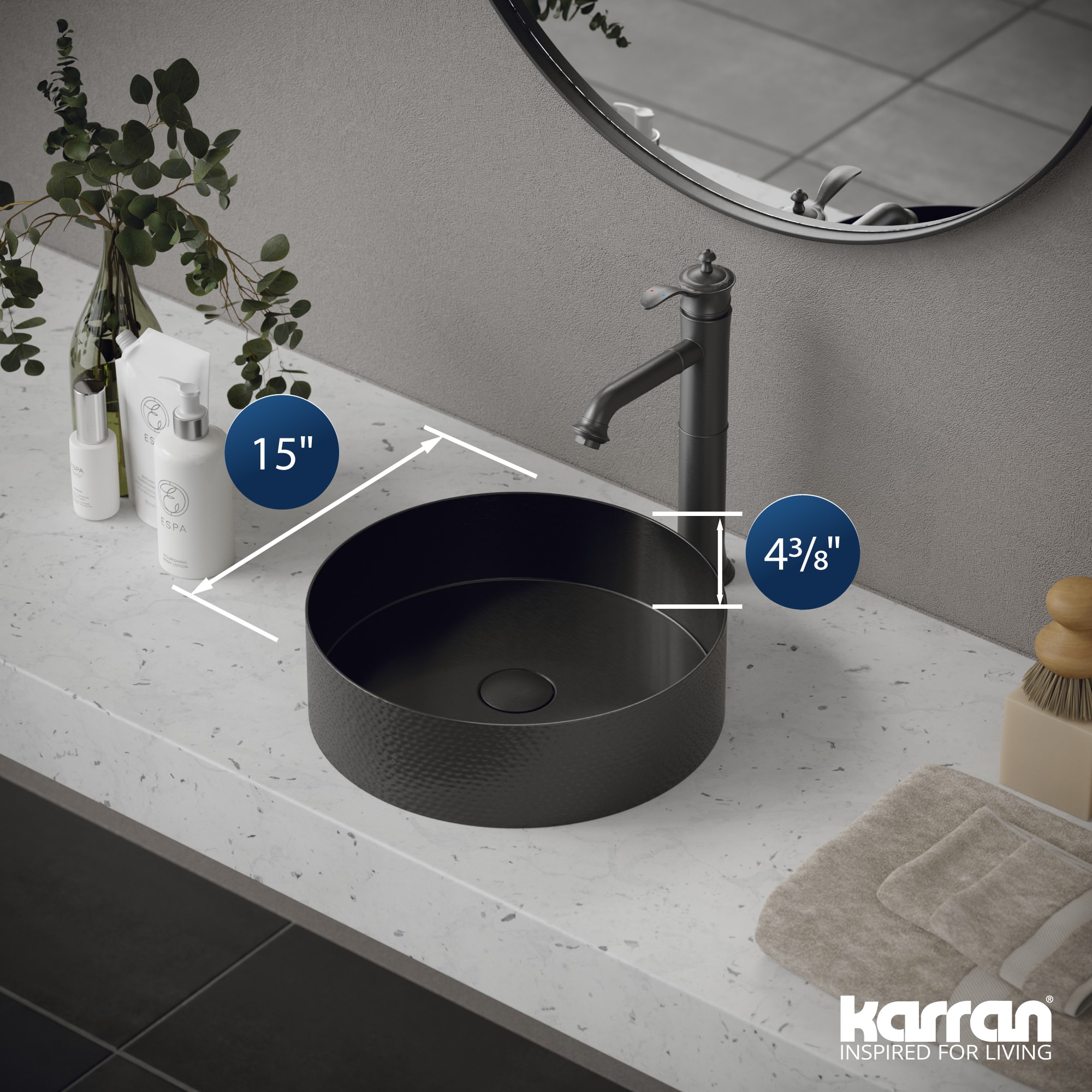 Gunmetal Gray Stainless Steel Round Vessel Sink