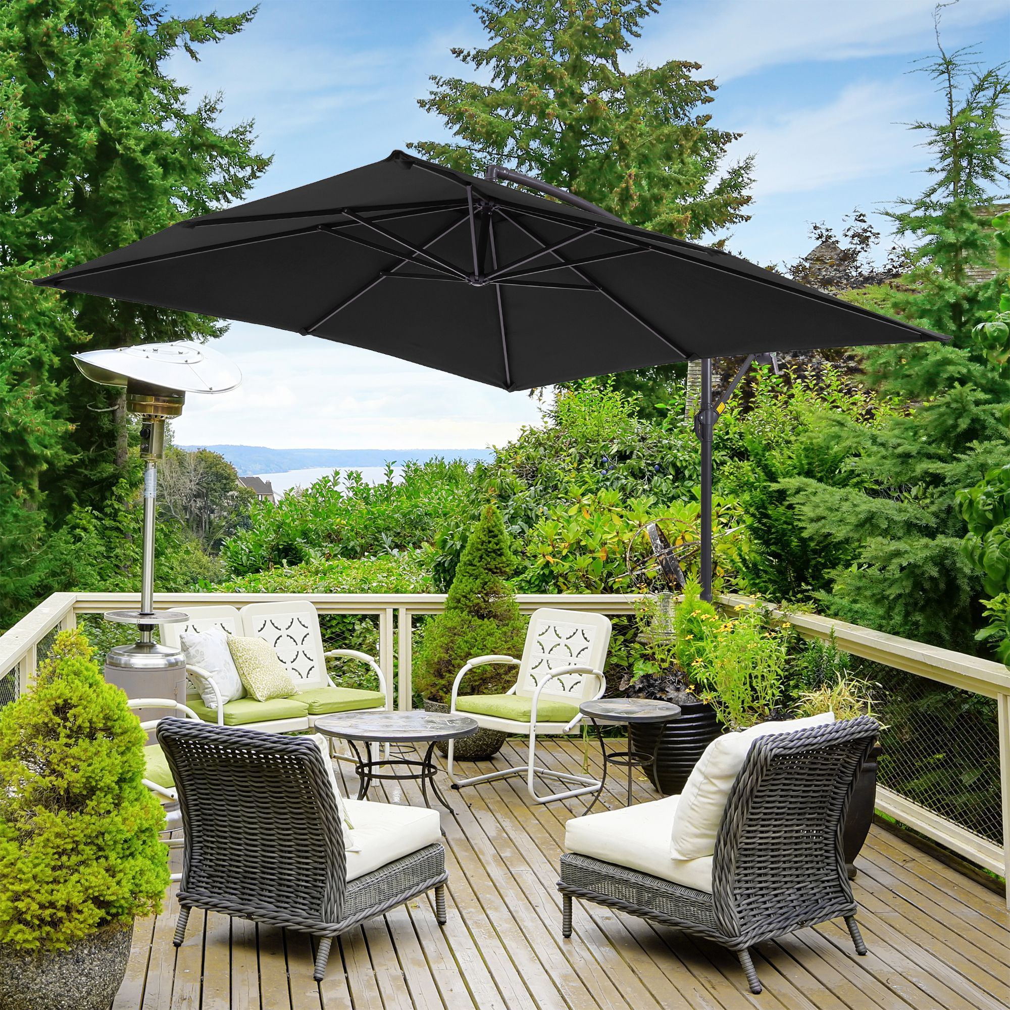 Sonkuki SD-S183BK 8.2-Feet Steel Black No-tilt Offset Patio Umbrella