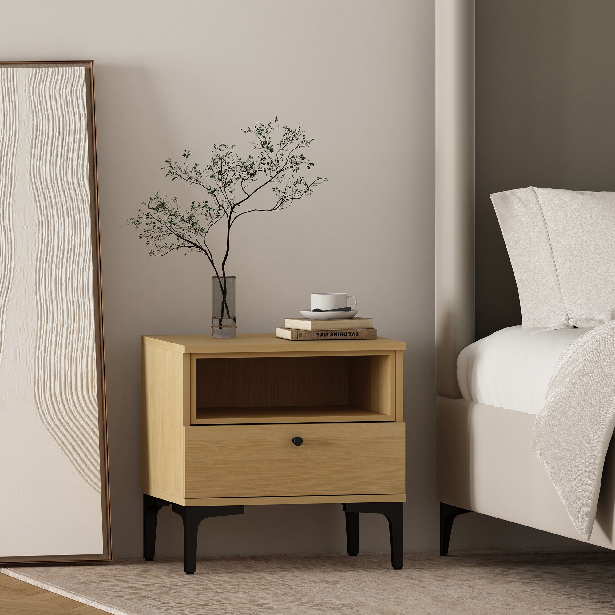 Manhattan Comfort NS006-NA Natural Oak Nightstand