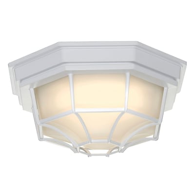 Portfolio 11 25 In W White Outdoor Flush Mount Light Energy Star The Lights Department At Com - Outdoor Ceiling Mount Motion Lights