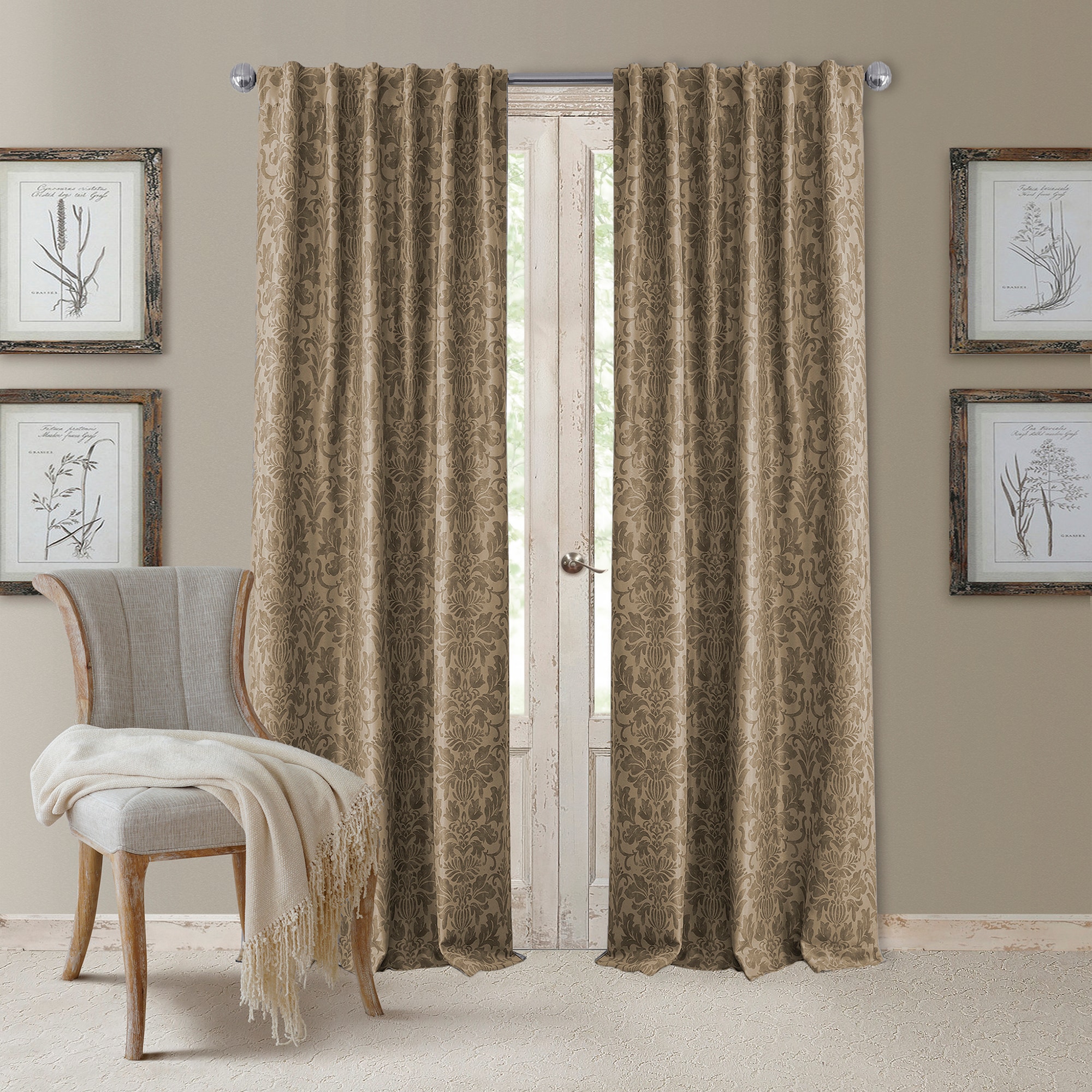Elrene Home Fashions 026865919677 108-Inches Taupe Floral Blackout Interlined Rod pocket Single curtain panel