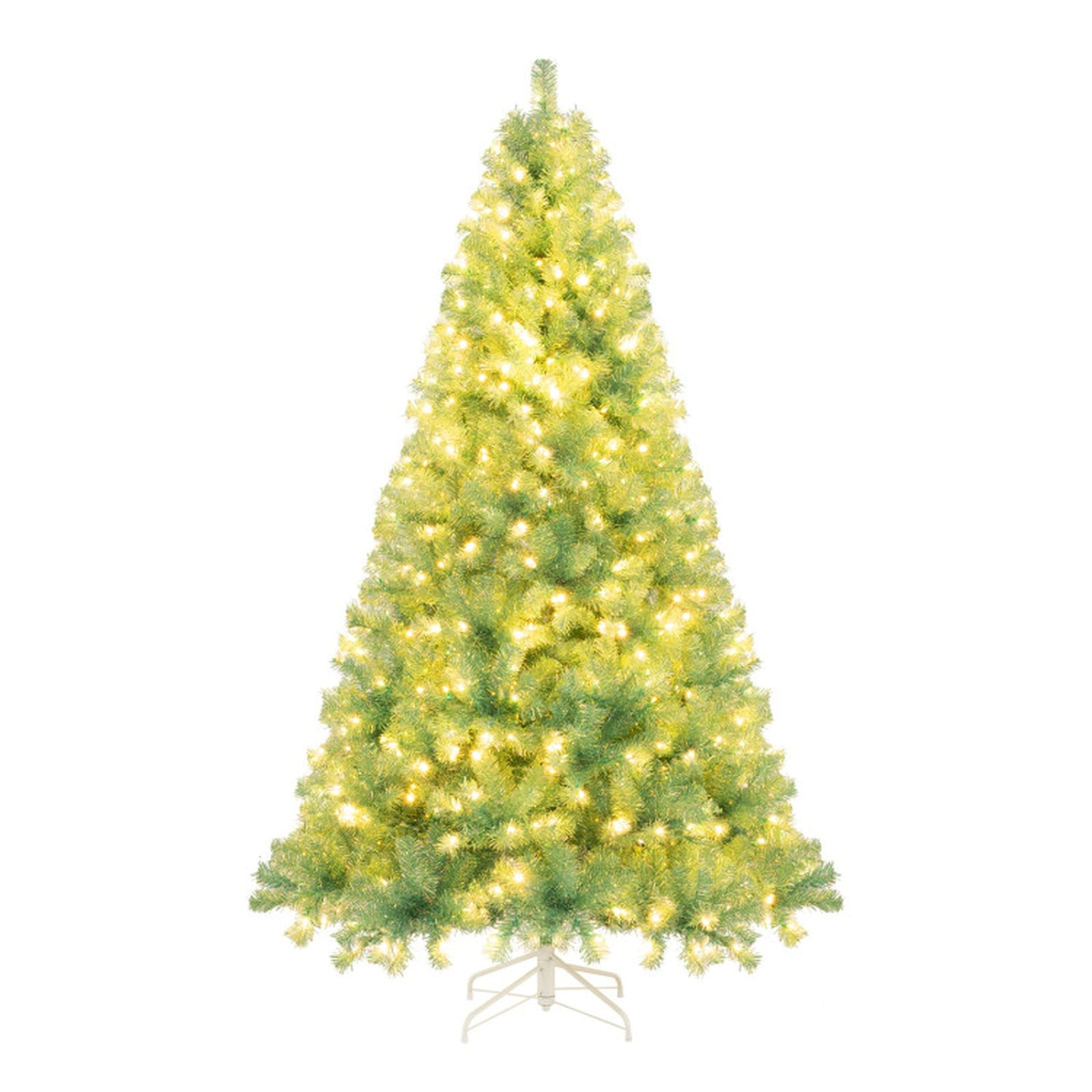 SUGIFT 6-ft Pre-Lit Tinsel Christmas Tree Artificial Xmas Tree with Multi-Color Reflective Foliage Warm White LED Lights 8 Lighting Modes 3 Hinged Sections Foldable 20-in Metal Base and UL Adapter for Home Office and Holiday Party in Fruit Green