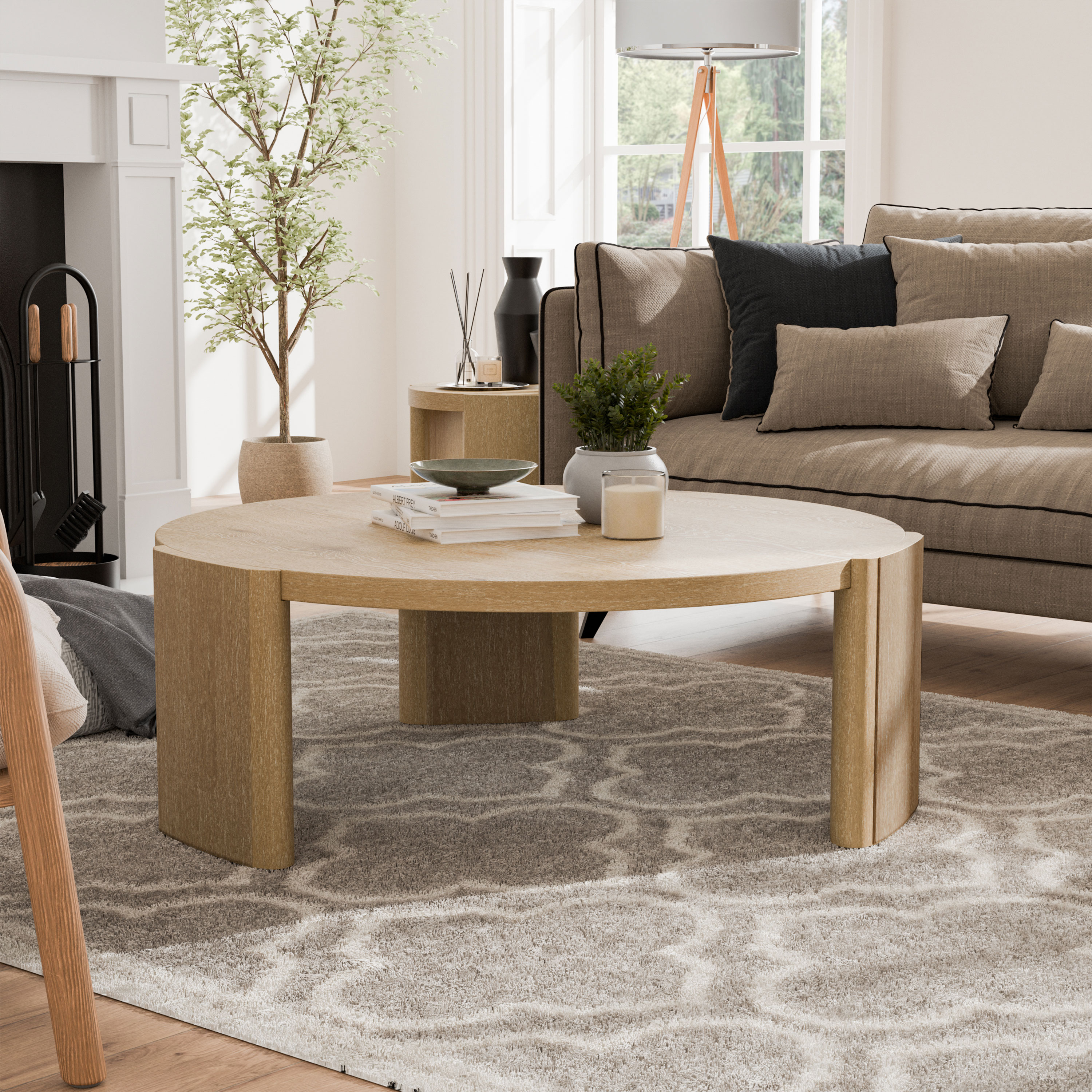 Furniture of America - Modern Round Wood Oak Rubberwood 42-in W x 15-in H Coffee Table