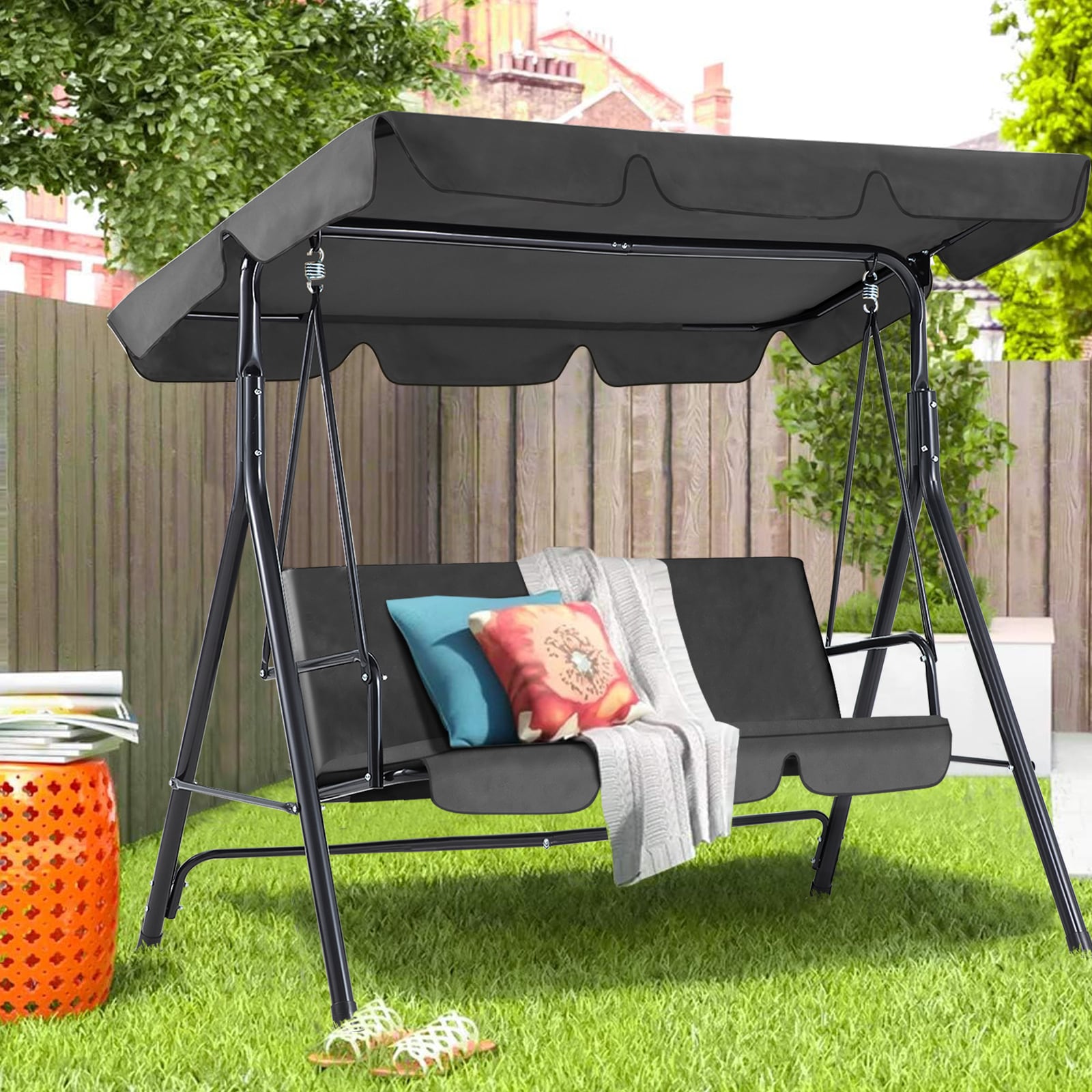 AECOJOY  3-Seat Glider Patio Swings with Removable Cushion and Adjustable Canopy