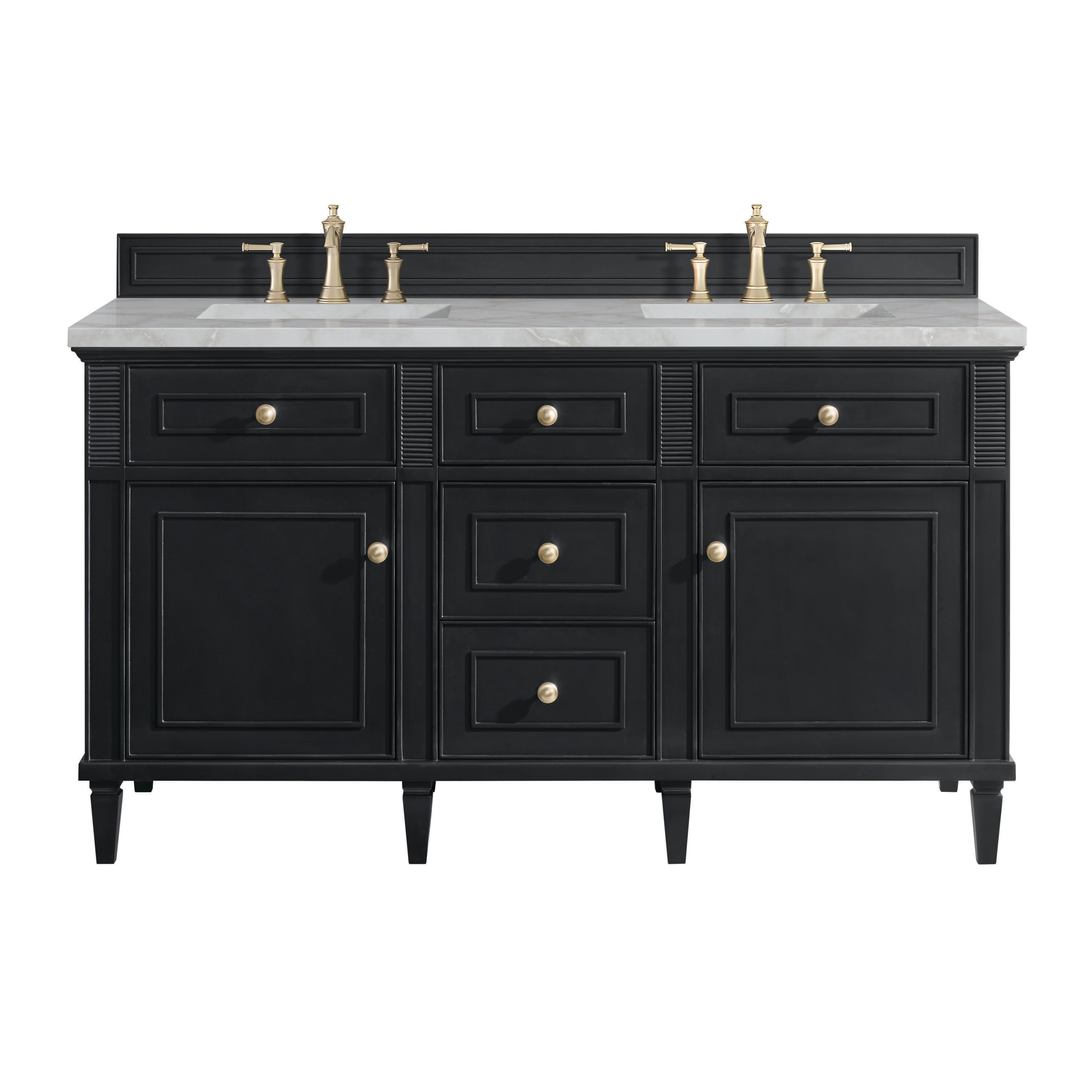 James Martin Vanities 424-V60D-BKO-3VSL Lorelai 60-in Black Onyx Undermount Double Sink Bathroom Vanity with Victorian Silver Quartz Top
