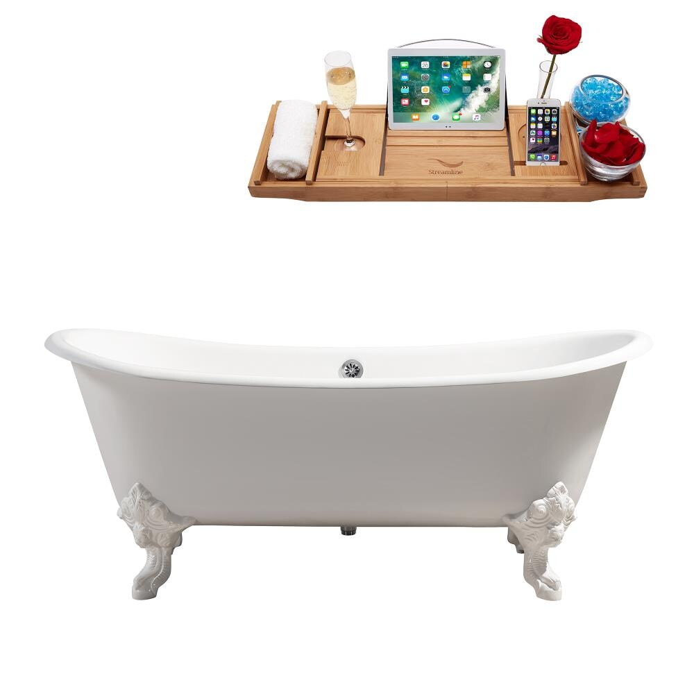 Streamline R5020WH-CH 72.0077-Inches x 30.7086-Inches Glossy White Cast iron Oval Clawfoot Soaking bathtub Drain ( Center Drain )