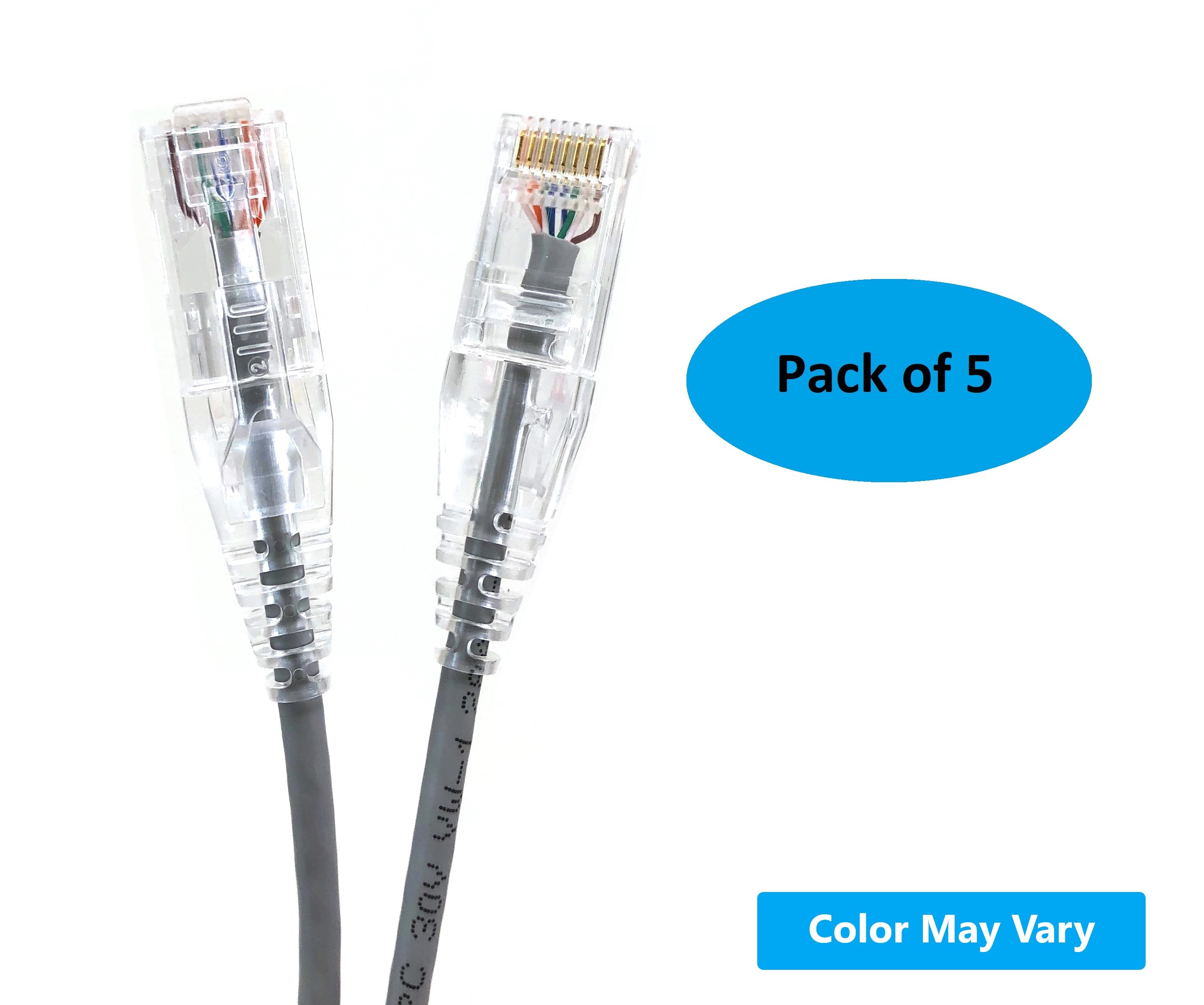 Micro Connectors E09-003-SL5 3Ft CAT 6A 10 Gbps UTP 28 AWG Ultra Slim Ethernet Cable, Gray (5-Pack)