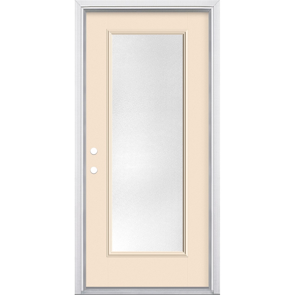 Masonite 628566 36-in x 80-in x 4-9/16-in Fiberglass Full lite Right-hand inswing Bisque Painted Prehung Front Door with Brickmould Insulating core