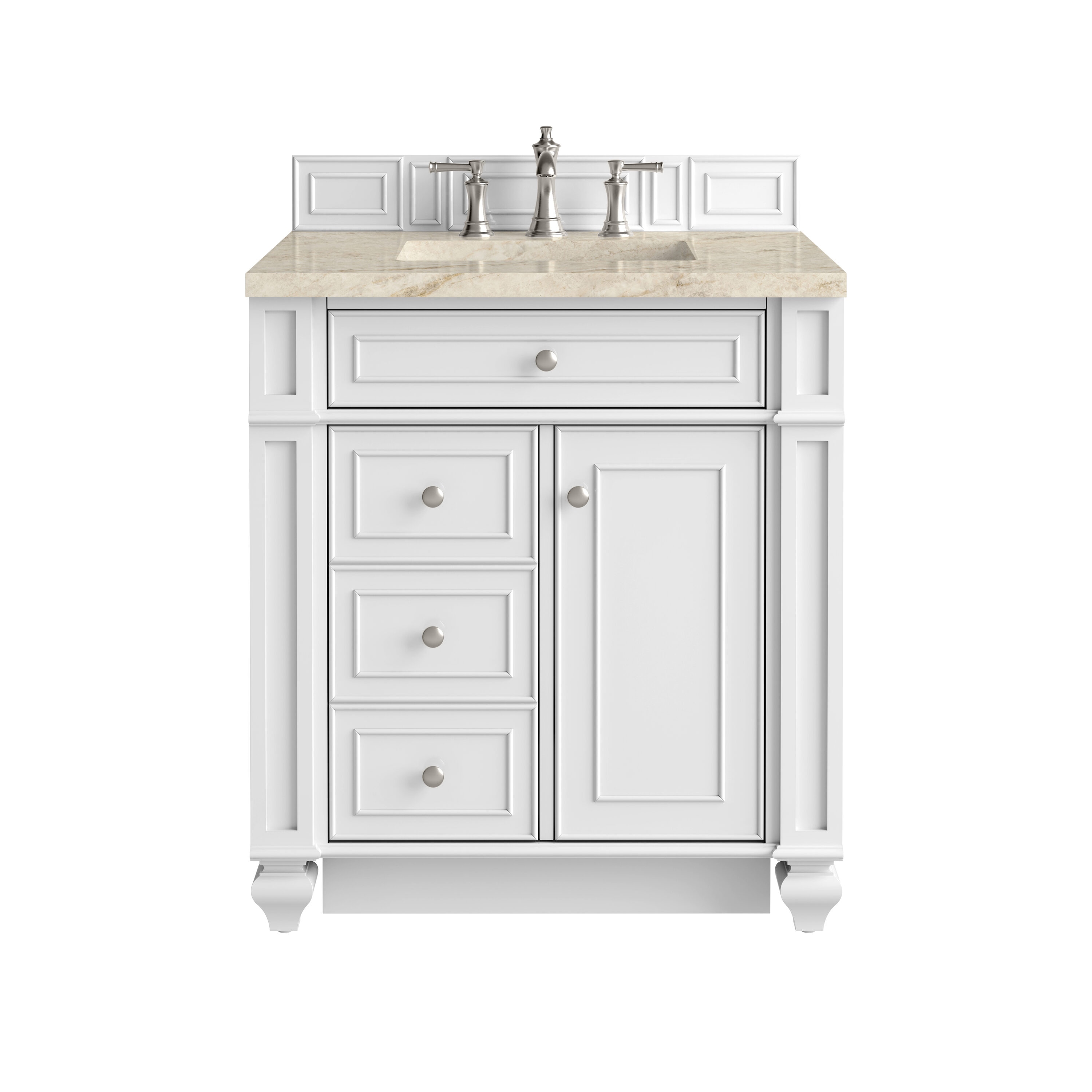 James Martin Vanities Bristol 30-in Bright White Undermount Single Sink Bathroom Vanity with Quartz Top (Fully Assembled)